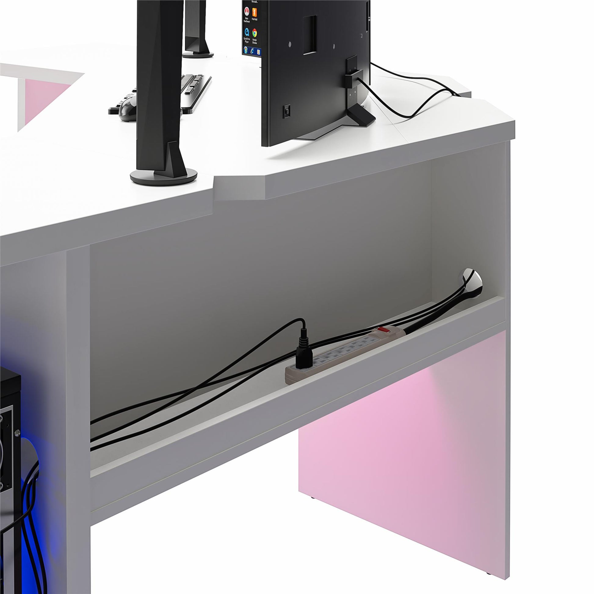 Mod Corner Gaming Desk with LED Light Kit, White - White