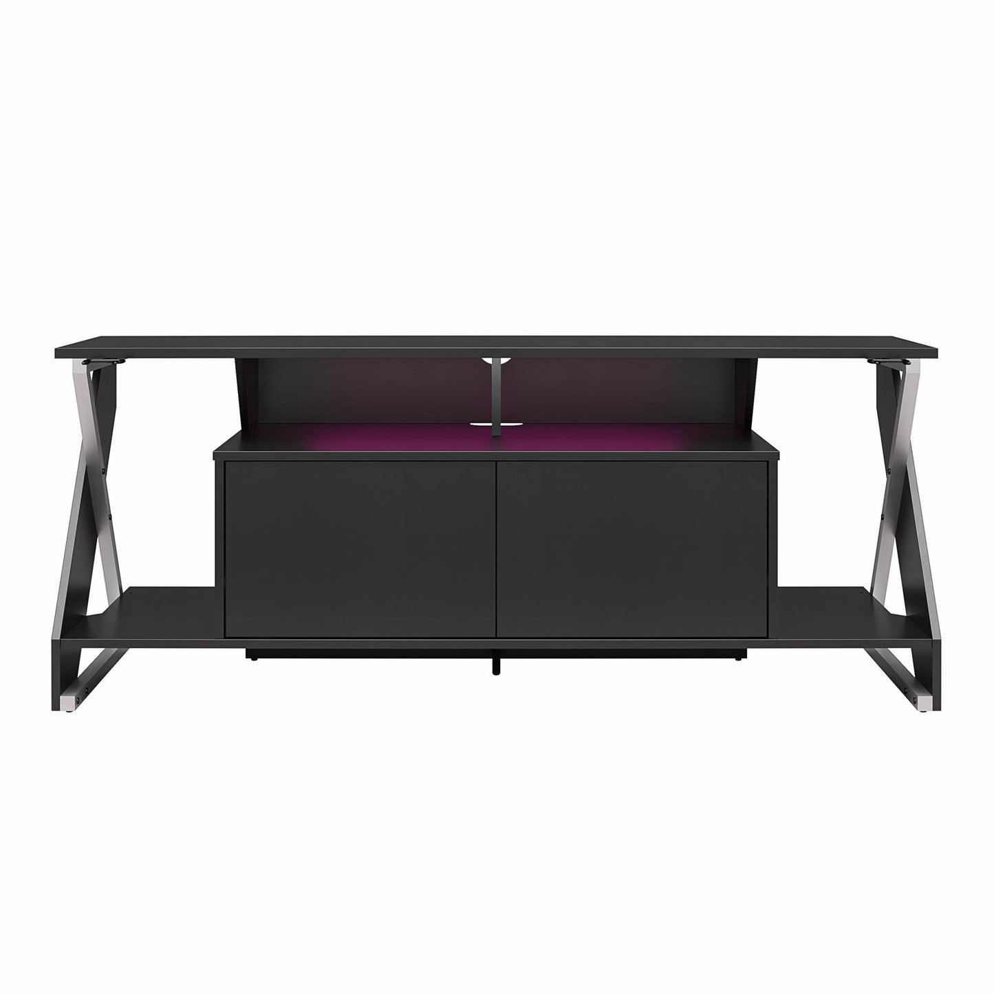Xtreme Gaming Console & TV Stand with LED Light Kit for TVs up to 65" , Black - Black