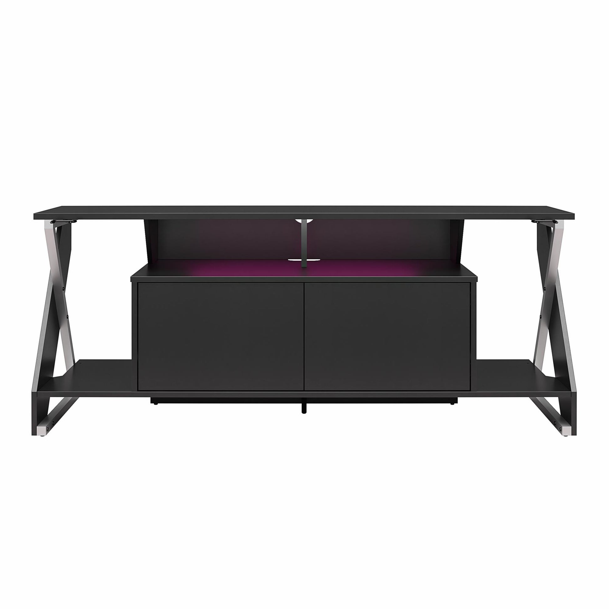 Xtreme Gaming Console & TV Stand with LED Light Kit for TVs up to 65" , Black - Black