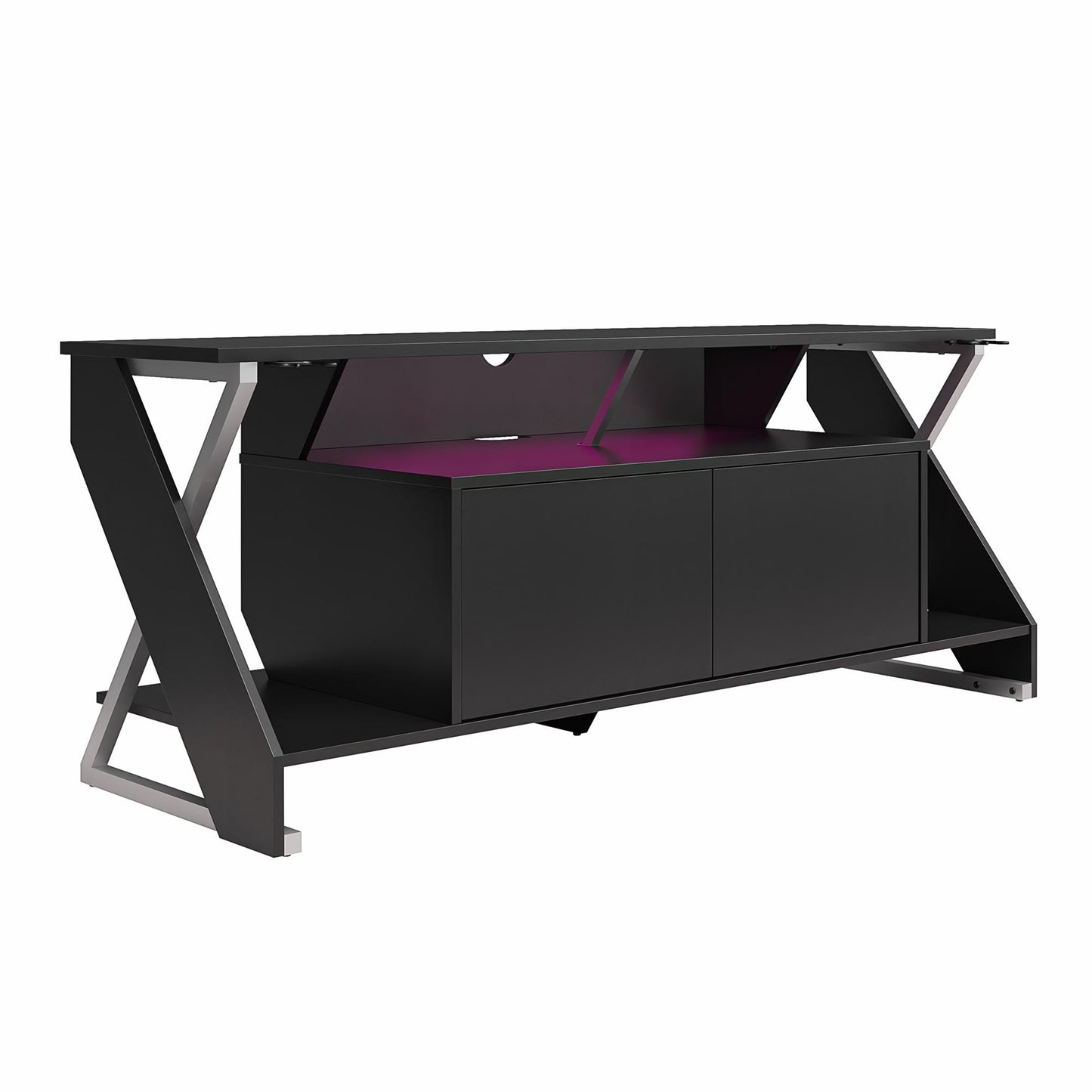 Xtreme Gaming Console & TV Stand with LED Light Kit for TVs up to 65" , Black - Black