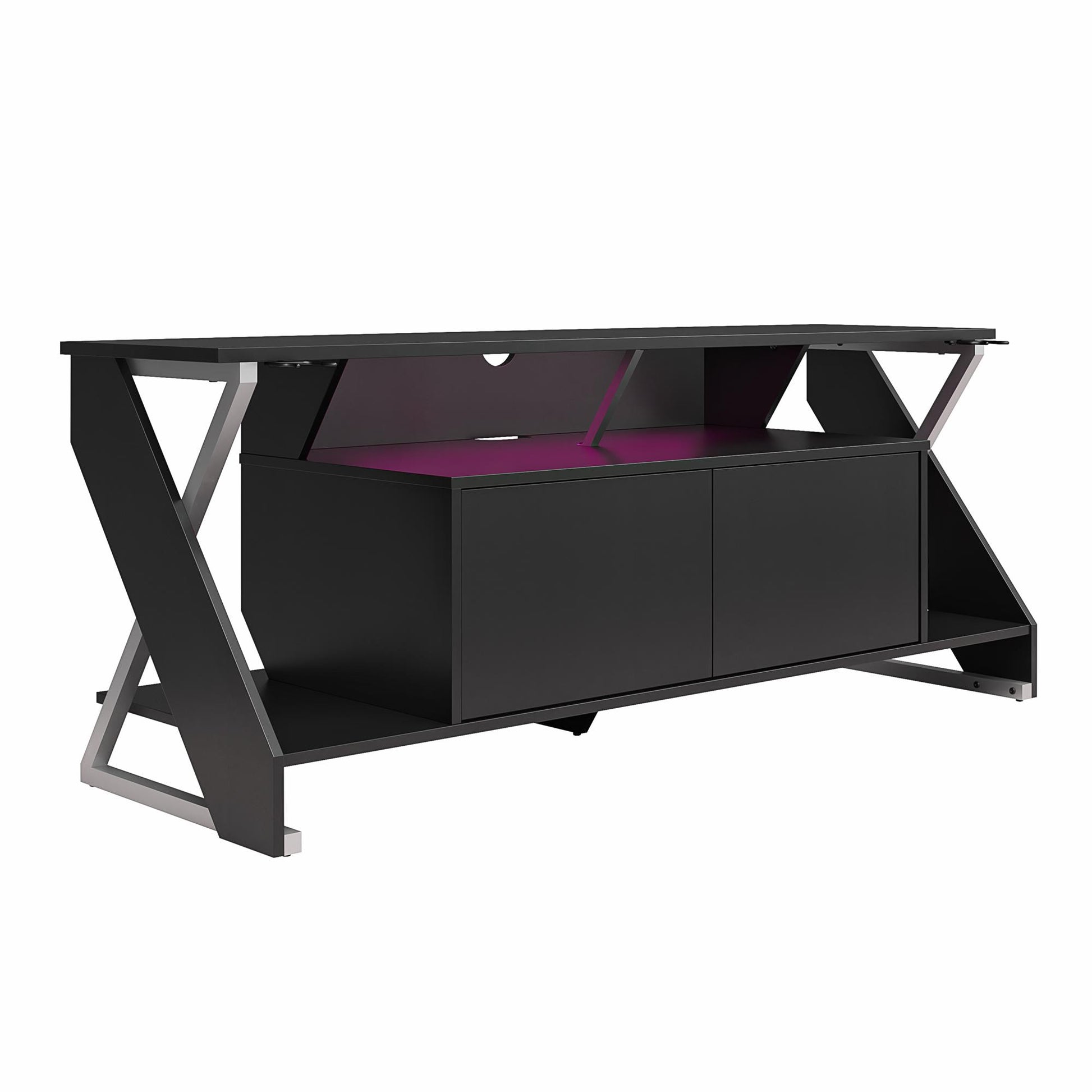Xtreme Gaming Console & TV Stand with LED Light Kit for TVs up to 65" , Black - Black