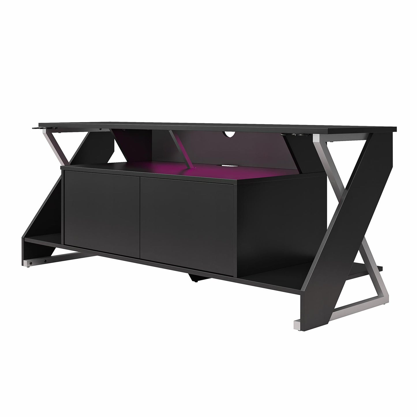 Xtreme Gaming Console & TV Stand with LED Light Kit for TVs up to 65" , Black - Black