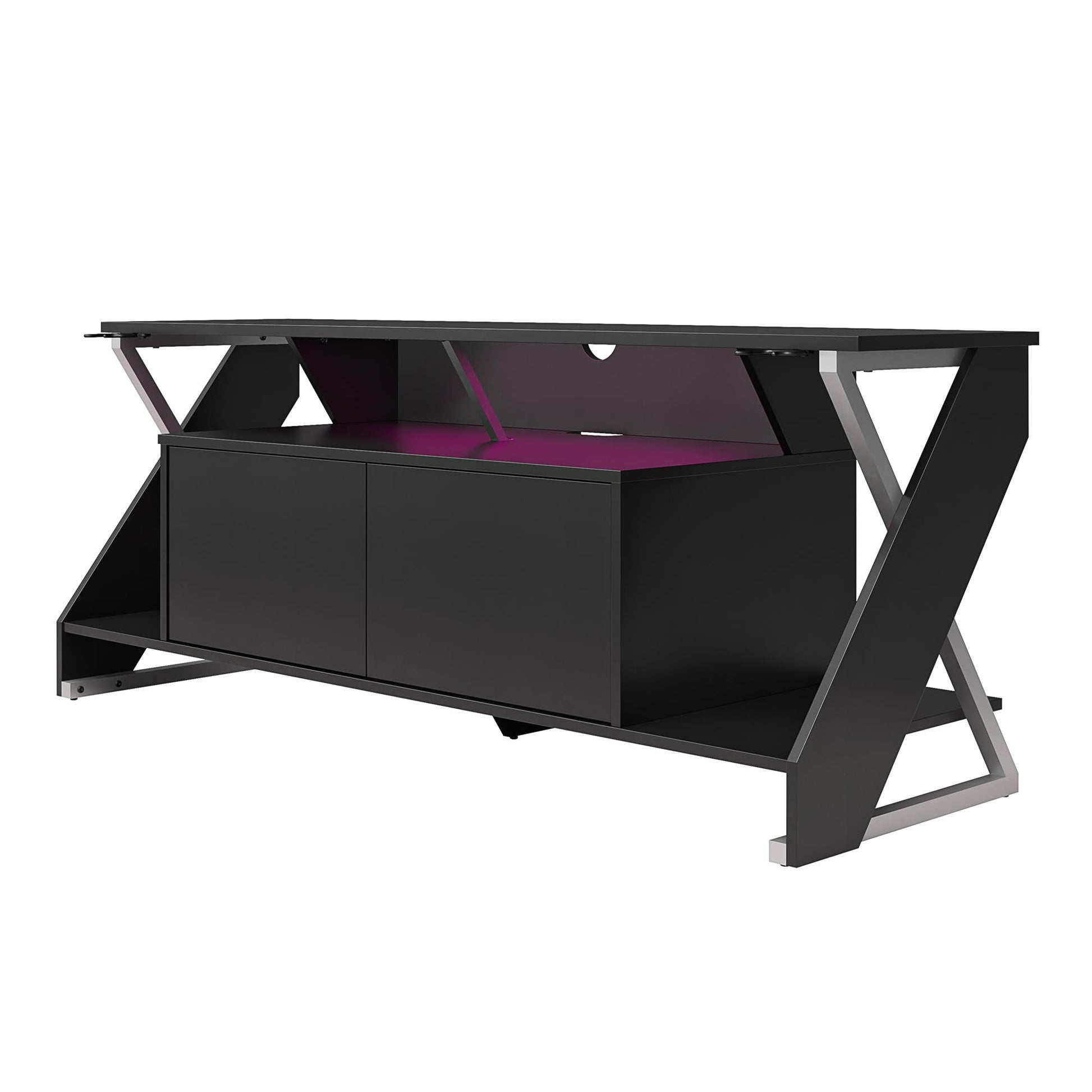 Xtreme Gaming Console & TV Stand with LED Light Kit for TVs up to 65" , Black - Black