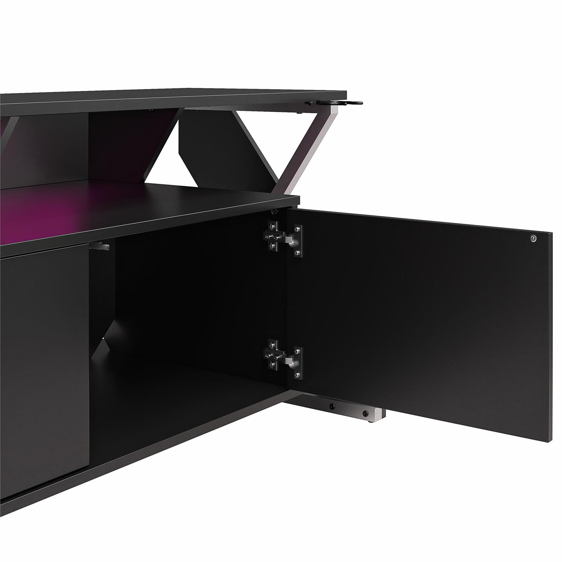 Xtreme Gaming Console & TV Stand with LED Light Kit for TVs up to 65" , Black - Black
