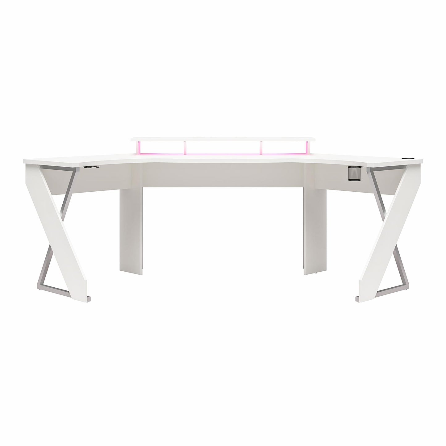 Xtreme Gaming Corner Desk with Riser & LED Light Kit, White - White