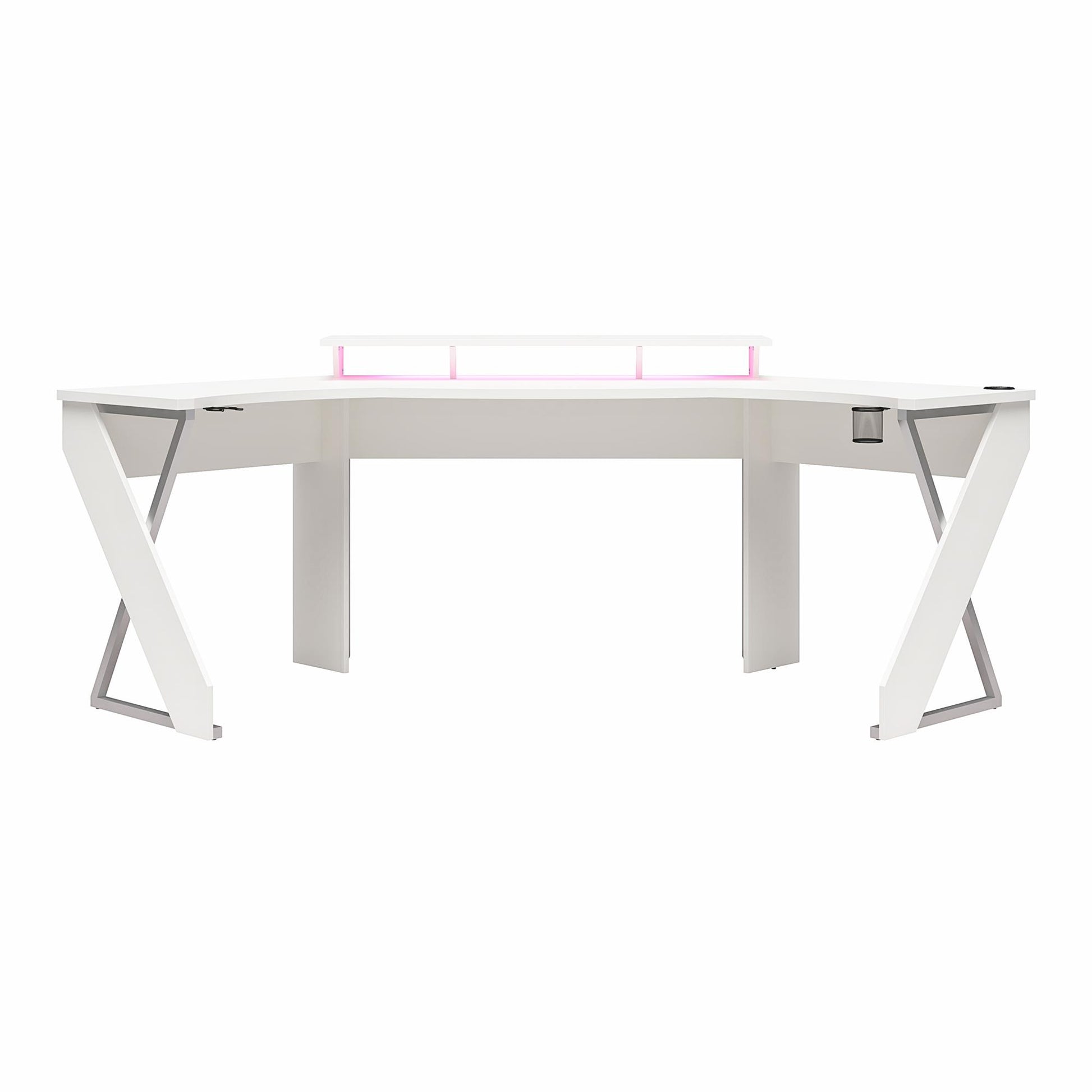 Xtreme Gaming Corner Desk with Riser & LED Light Kit, White - White