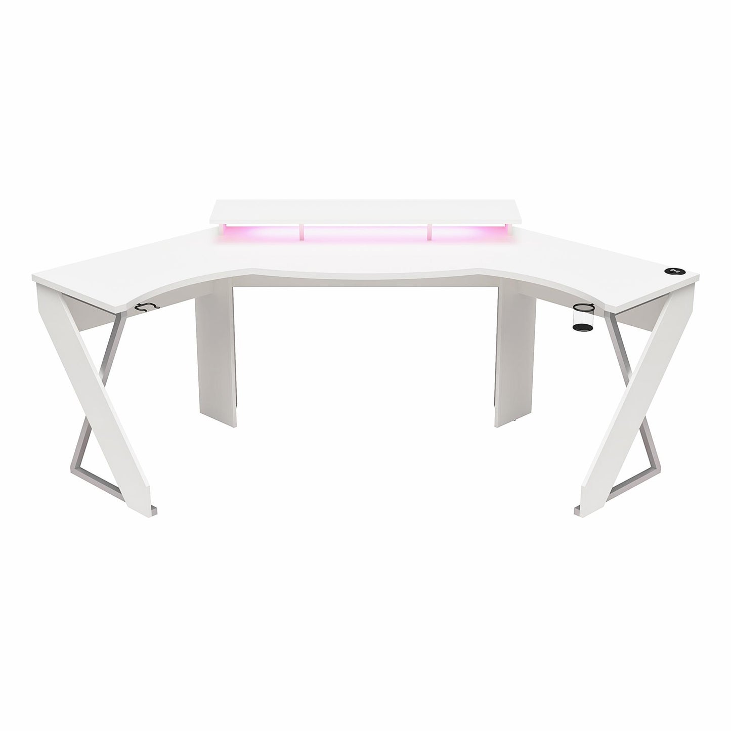 Xtreme Gaming Corner Desk with Riser & LED Light Kit, White - White