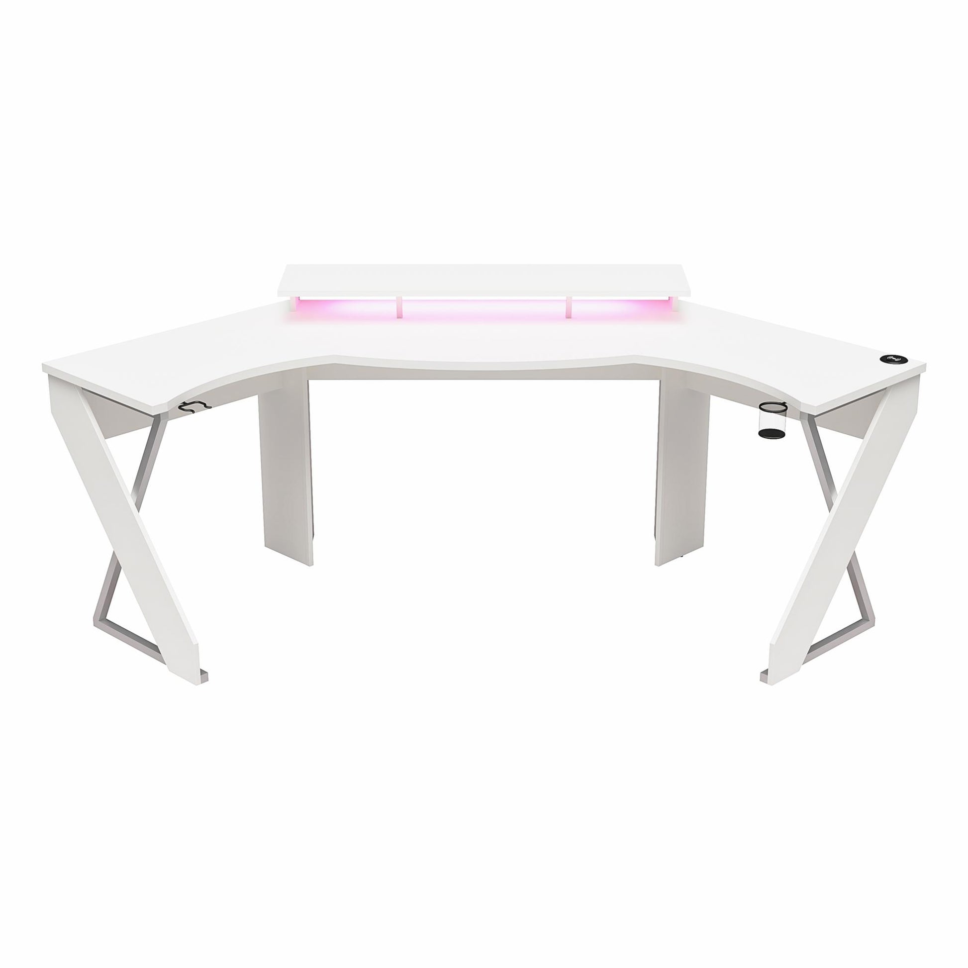 Xtreme Gaming Corner Desk with Riser & LED Light Kit, White - White