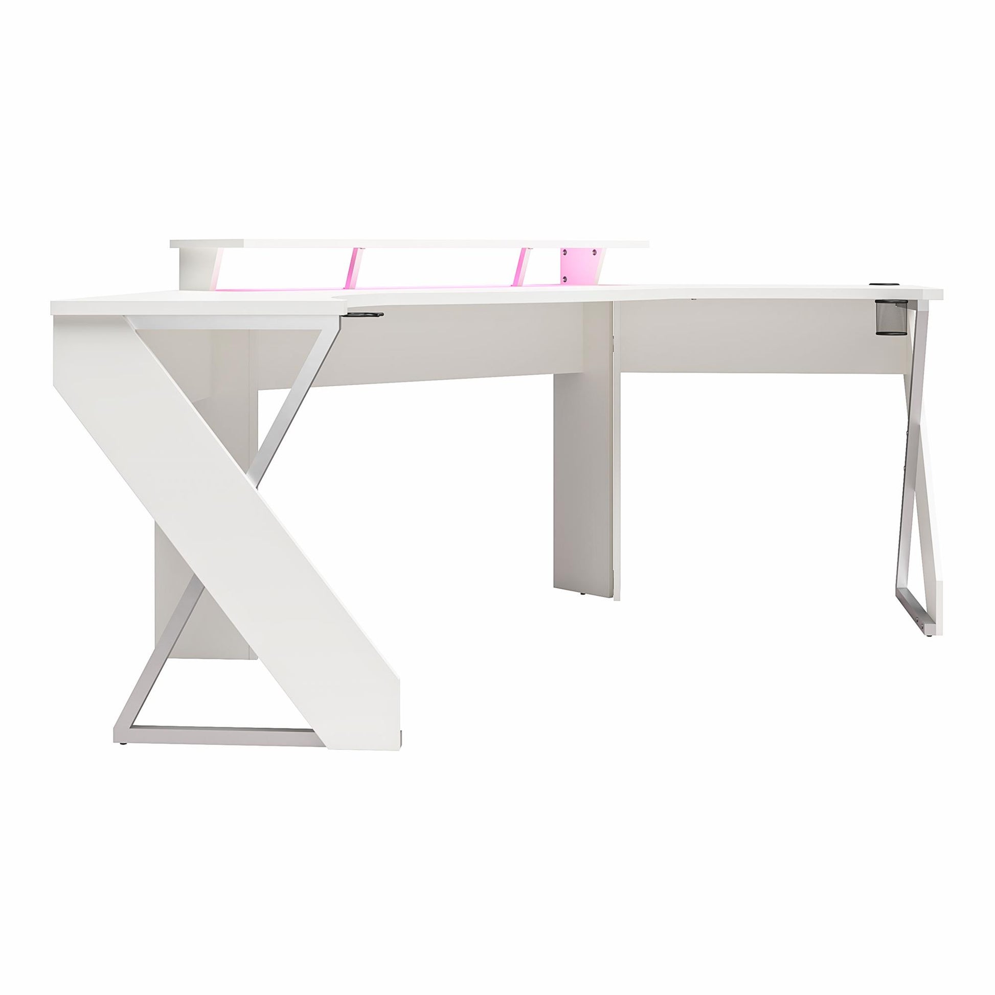Xtreme Gaming Corner Desk with Riser & LED Light Kit, White - White