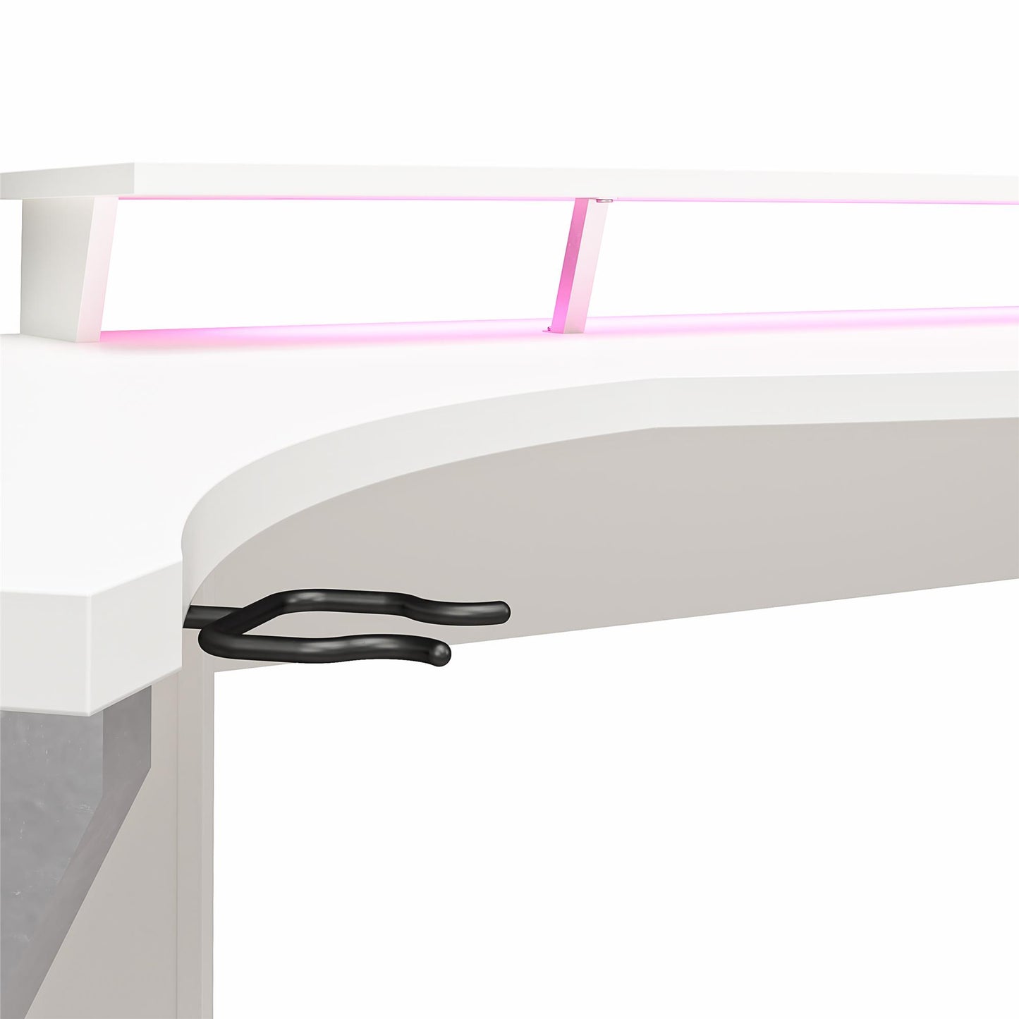 Xtreme Gaming Corner Desk with Riser & LED Light Kit, White - White
