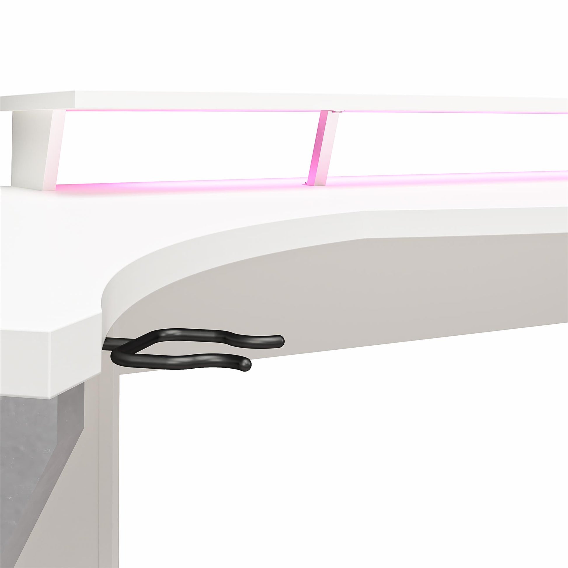 Xtreme Gaming Corner Desk with Riser & LED Light Kit, White - White