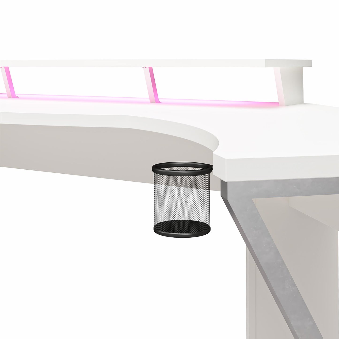 Xtreme Gaming Corner Desk with Riser & LED Light Kit, White - White