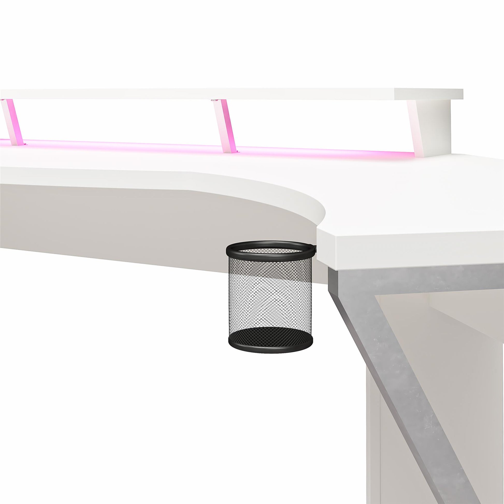 Xtreme Gaming Corner Desk with Riser & LED Light Kit, White - White