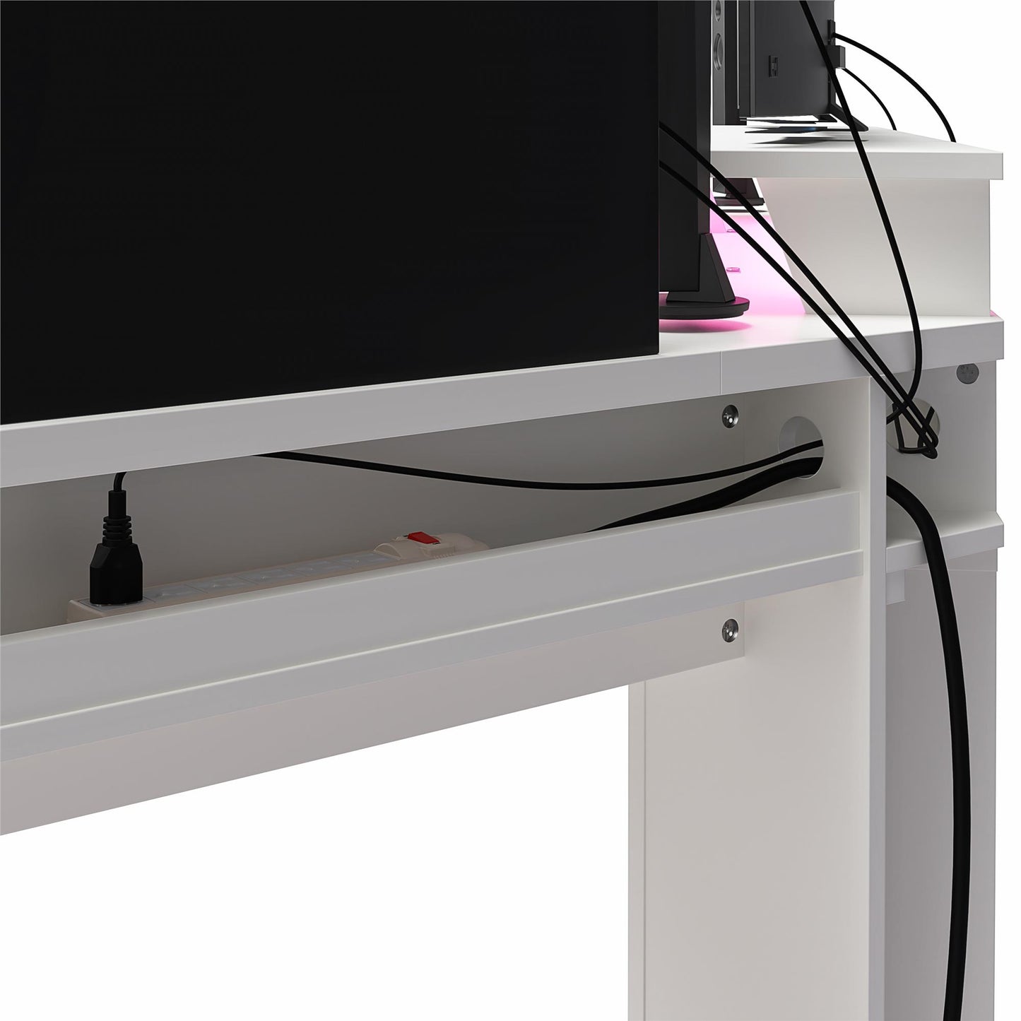 Xtreme Gaming Corner Desk with Riser & LED Light Kit, White - White