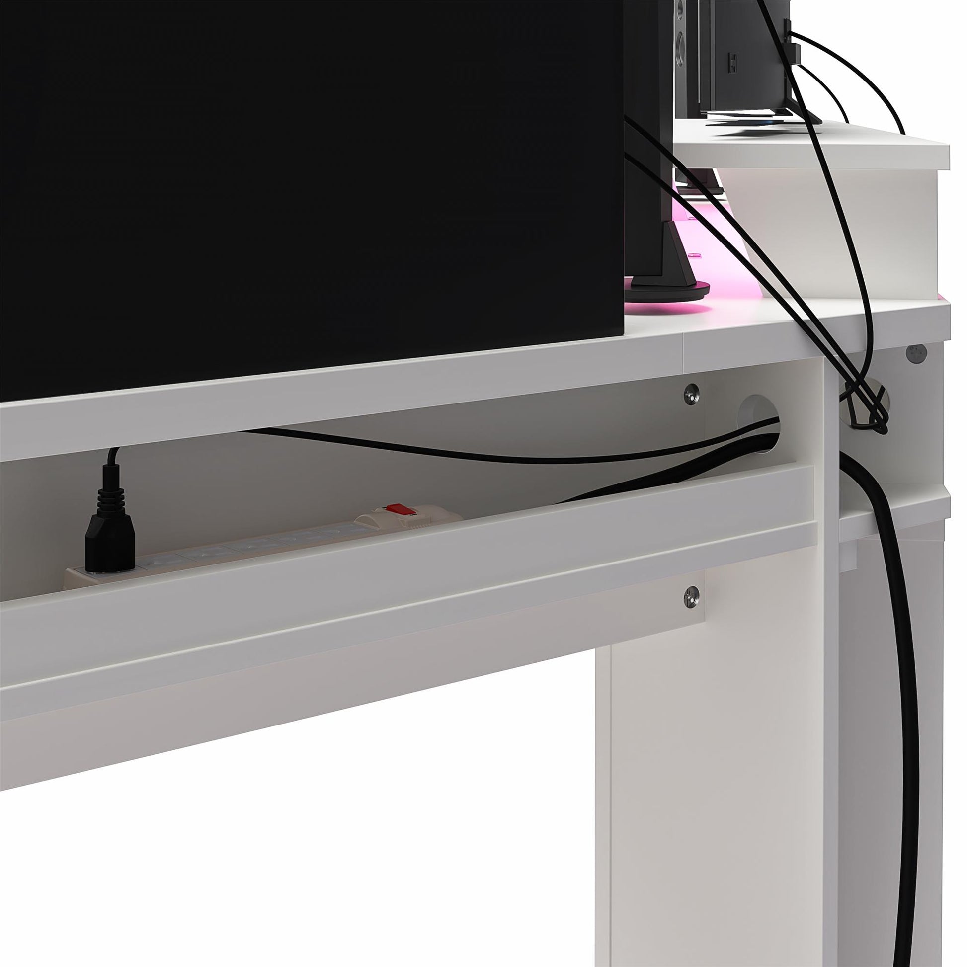 Xtreme Gaming Corner Desk with Riser & LED Light Kit, White - White