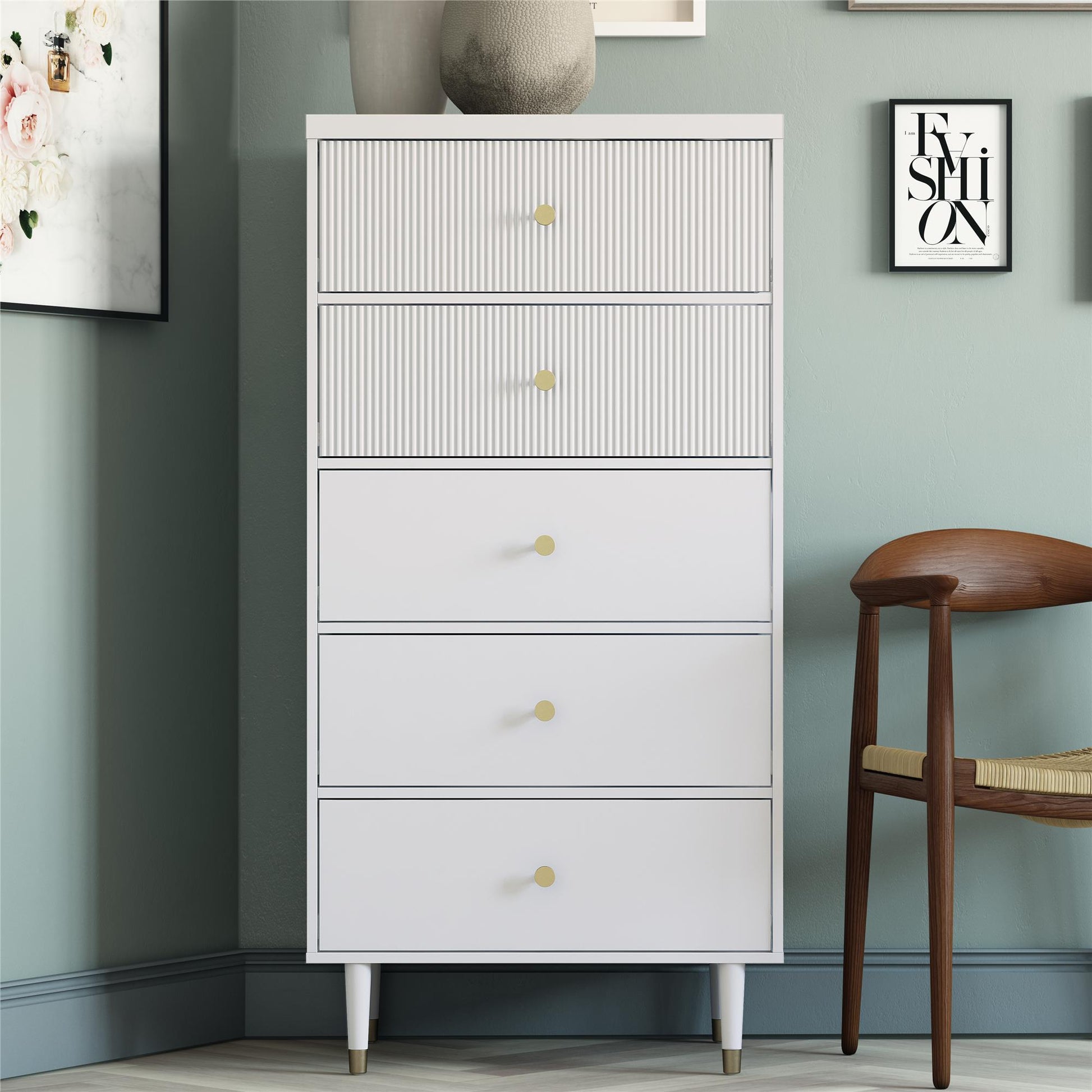 Elizabeth 5 Drawer Dresser, Dove Gray - Dove Gray