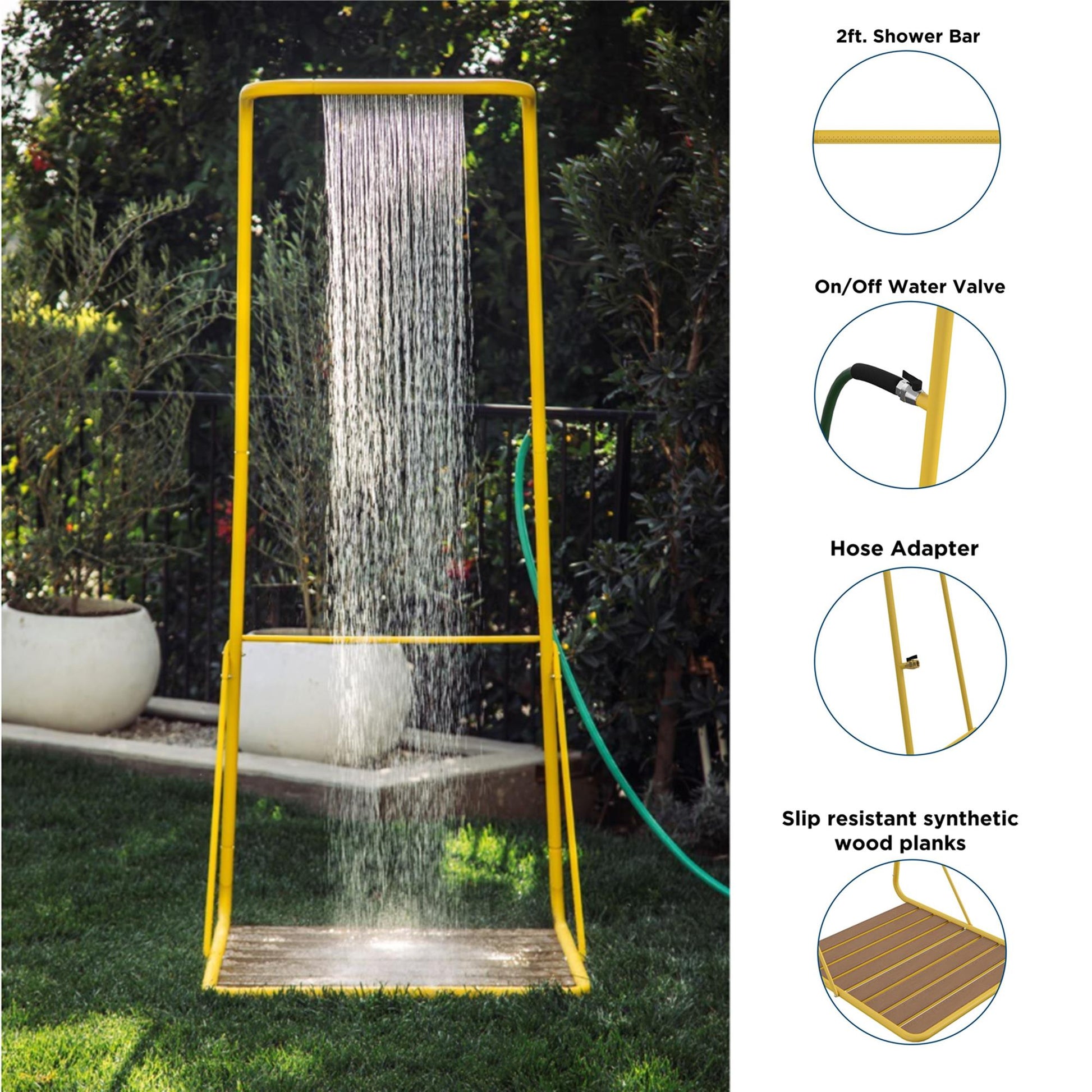 Poolside Gossip Collection Rainey Outdoor Shower with XL Base and Waterfall Bar - Yellow - 1-Pack