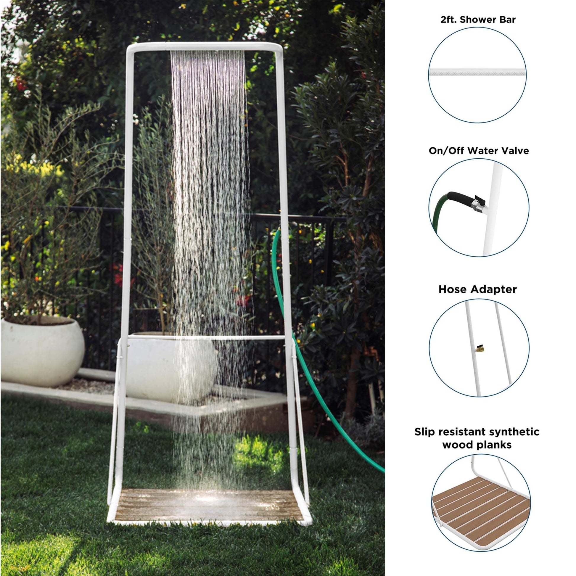Poolside Gossip Collection Rainey Outdoor Shower with XL Base and Waterfall Bar - White - 1-Pack