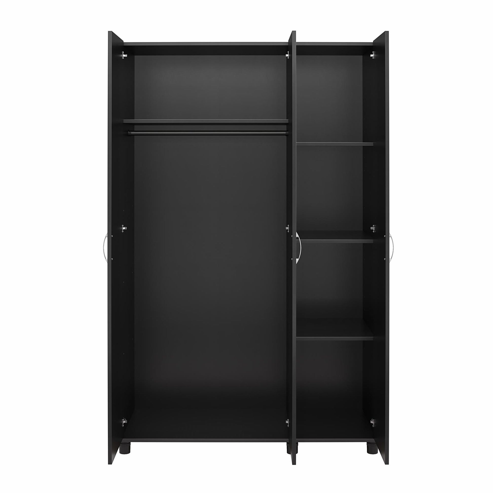 Basin 3  Door Wardrobe with Clothing Rod & Adjustable Shelving - Black