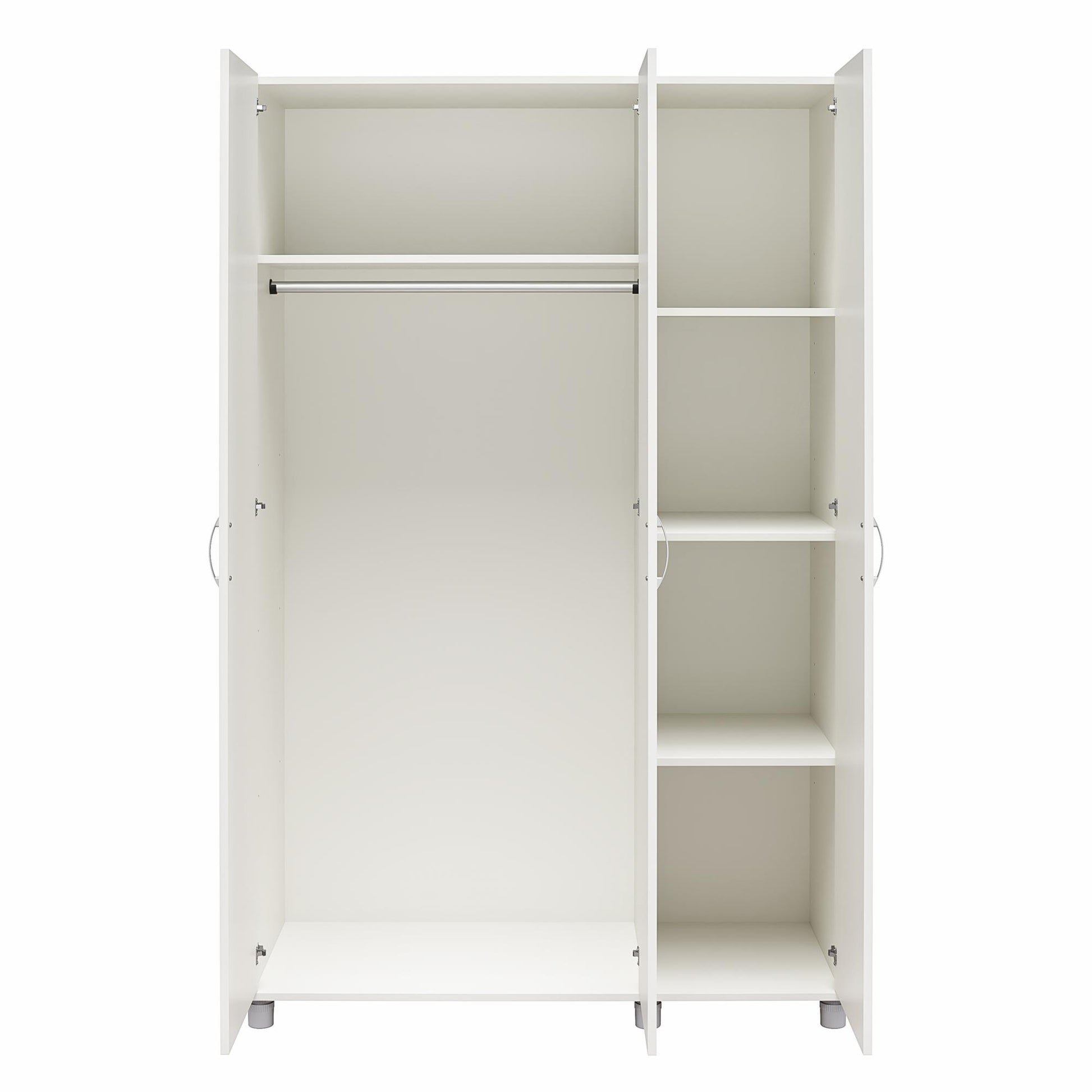 Basin 3 Door Wardrobe with Clothing Rod & Adjustable Shelving - White