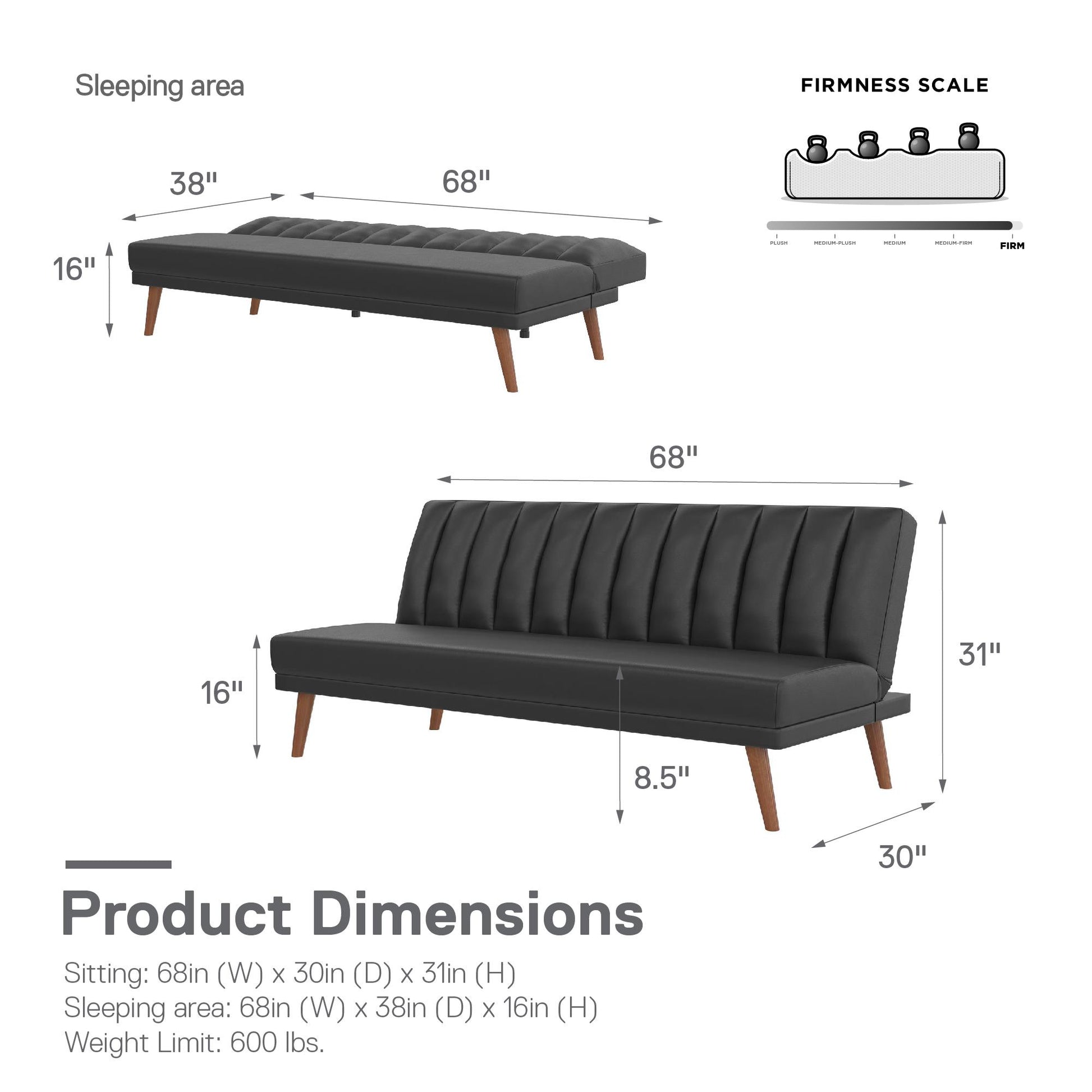 Brittany Armless Futon - Black