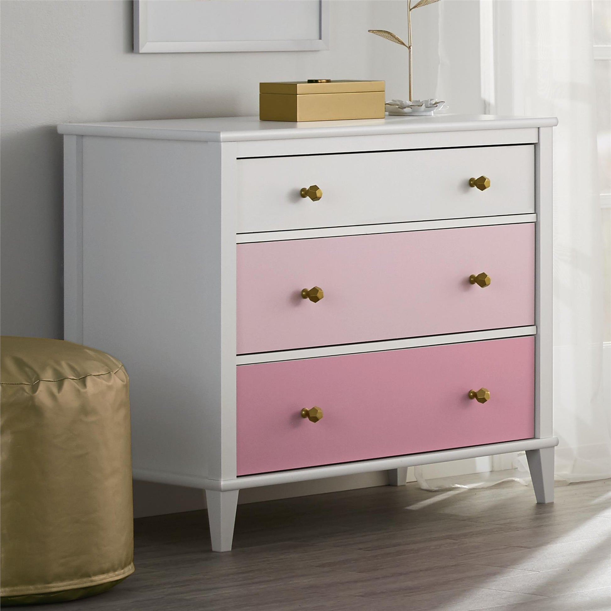 Monarch Hill Poppy 3 Drawer Dresser with 2 Sets of Knobs - Pink