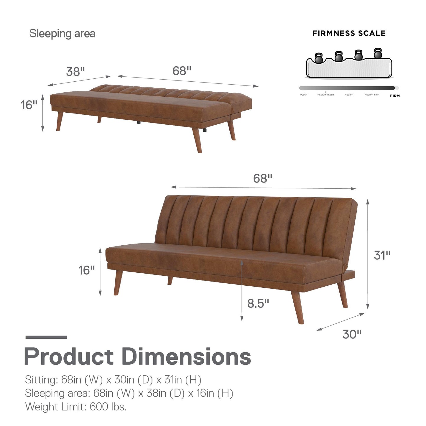 Brittany Armless Futon - Camel