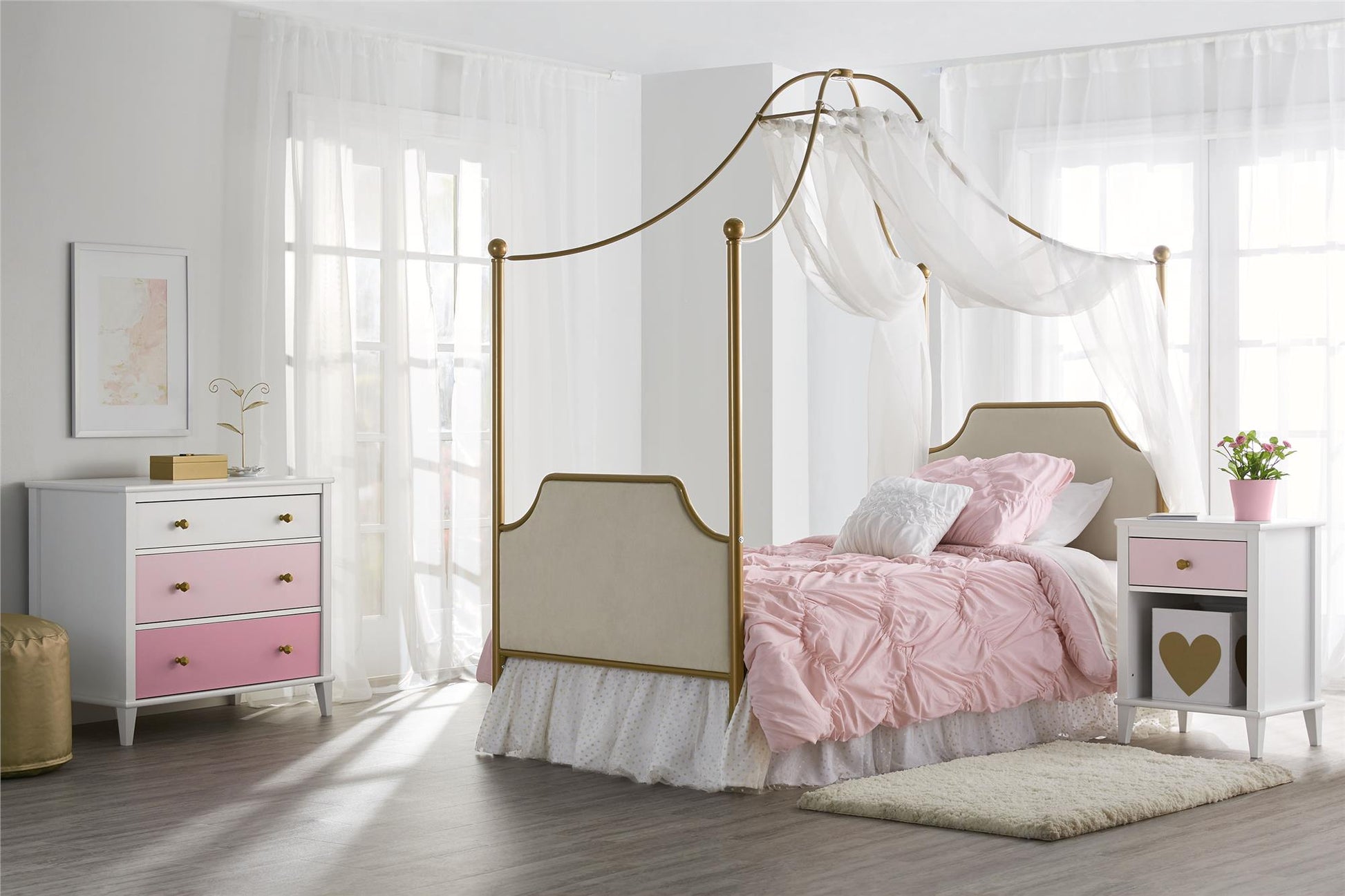 Monarch Hill Poppy 3 Drawer Dresser with 2 Sets of Knobs - Pink