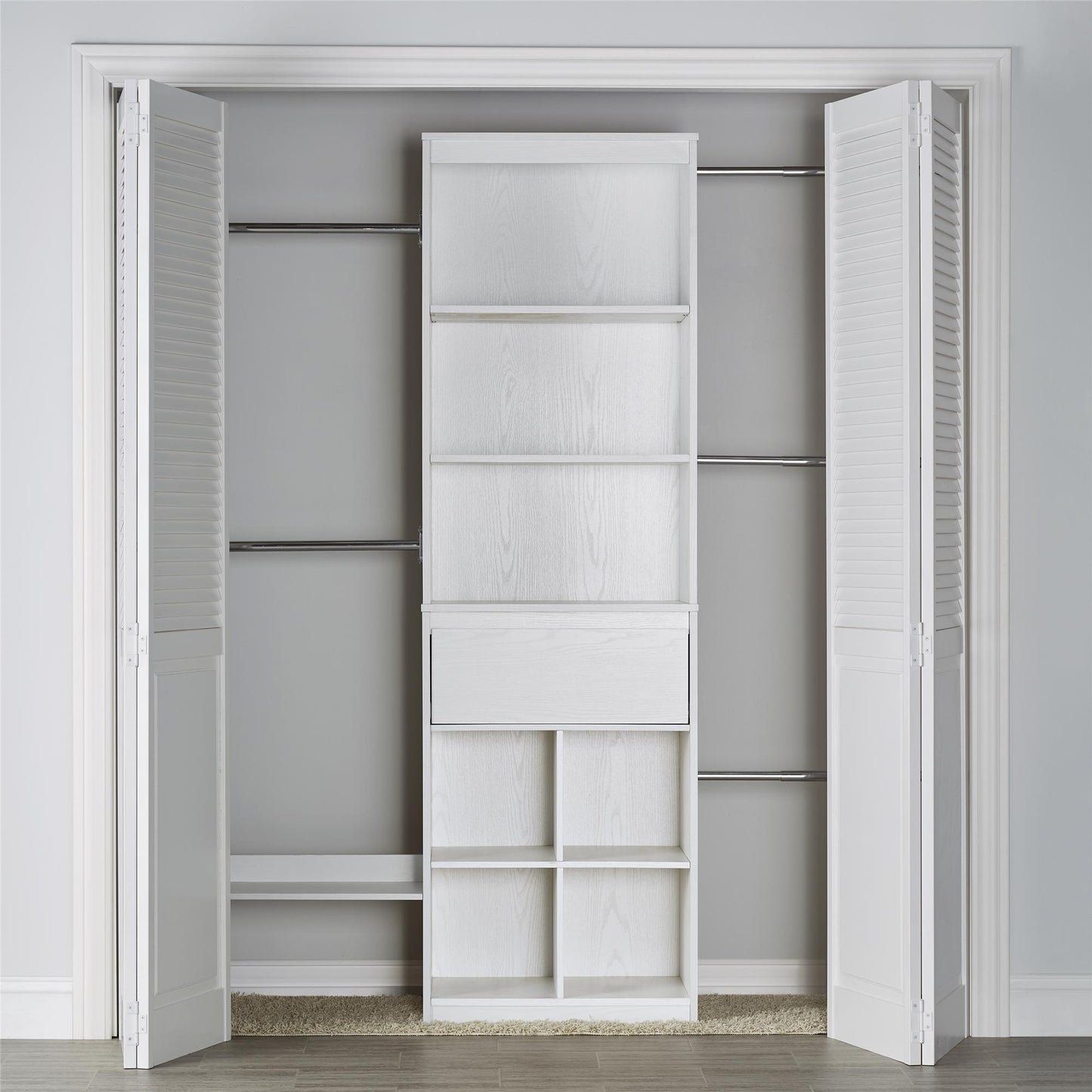 Grow with Me Adjustable Kids’ Closet Organizer System with Adjustable Poles - White