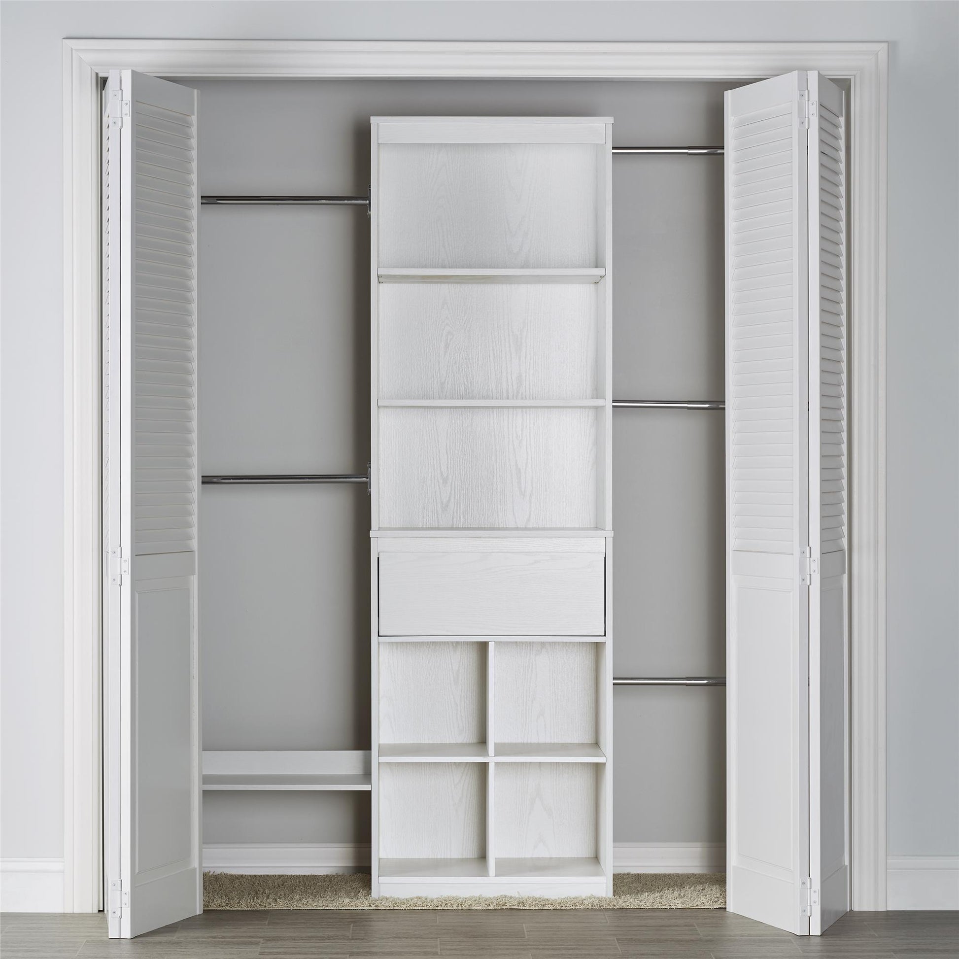 Grow with Me Adjustable Kids’ Closet Organizer System with Adjustable Poles - White