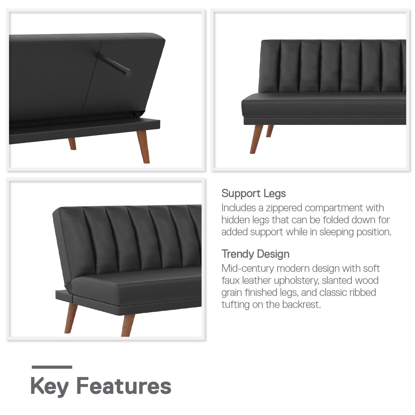 Brittany Armless Futon - Black