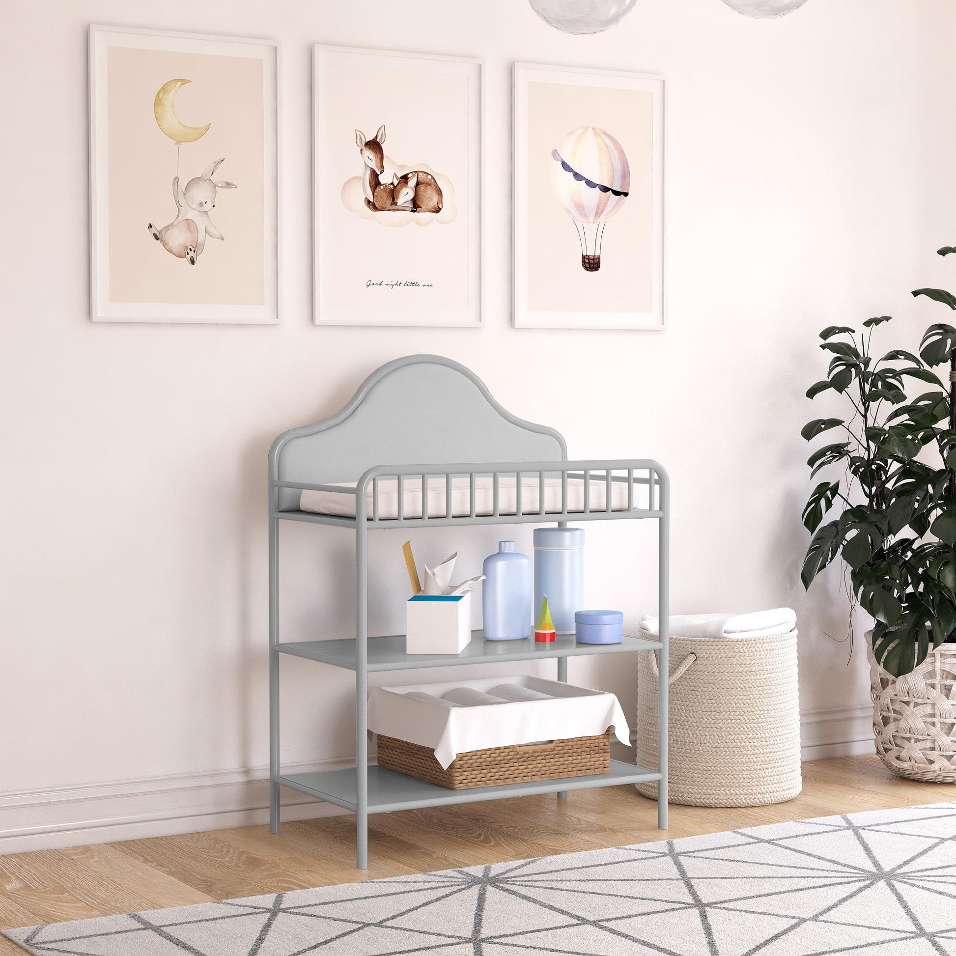 Piper Upholstered Metal Changing Table - Dove Gray