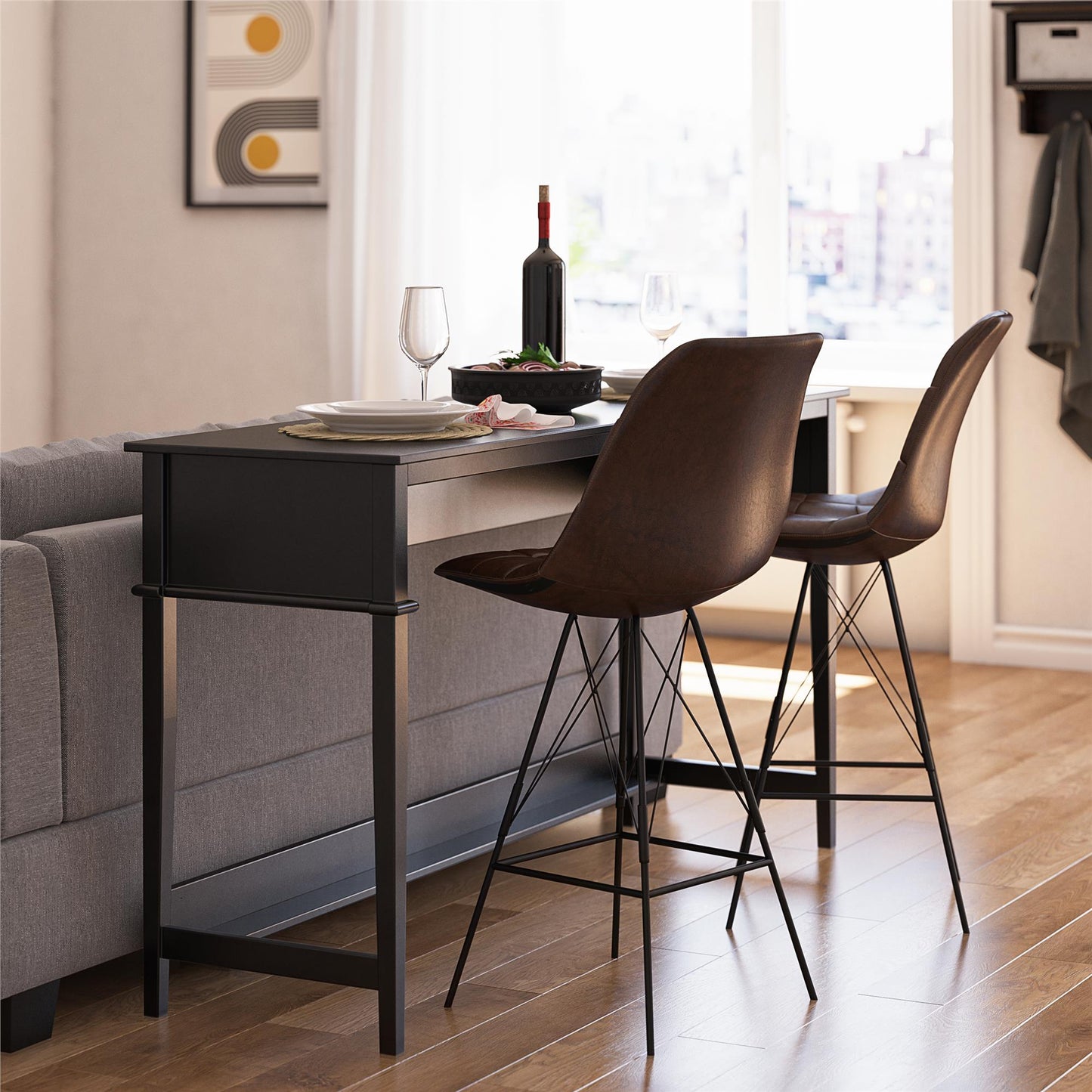Franklin Painted Sofa Table / Extra Wide Desk with Foot Rest - Black