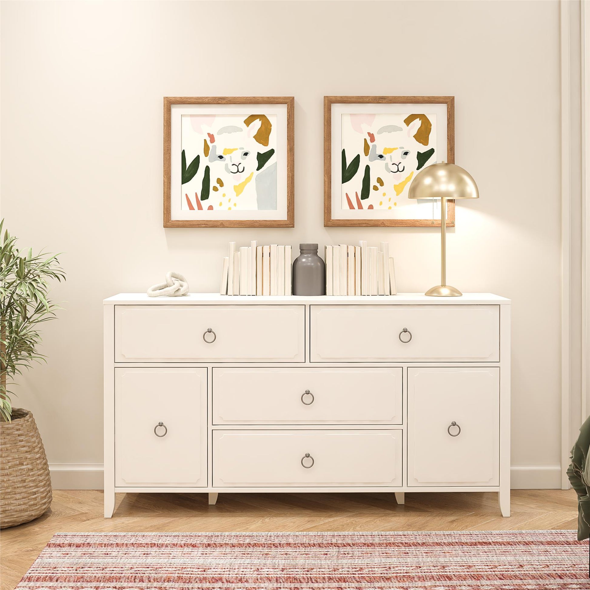 Her Majesty 4 Drawer/2 Door Wide Dresser, Soft White - White
