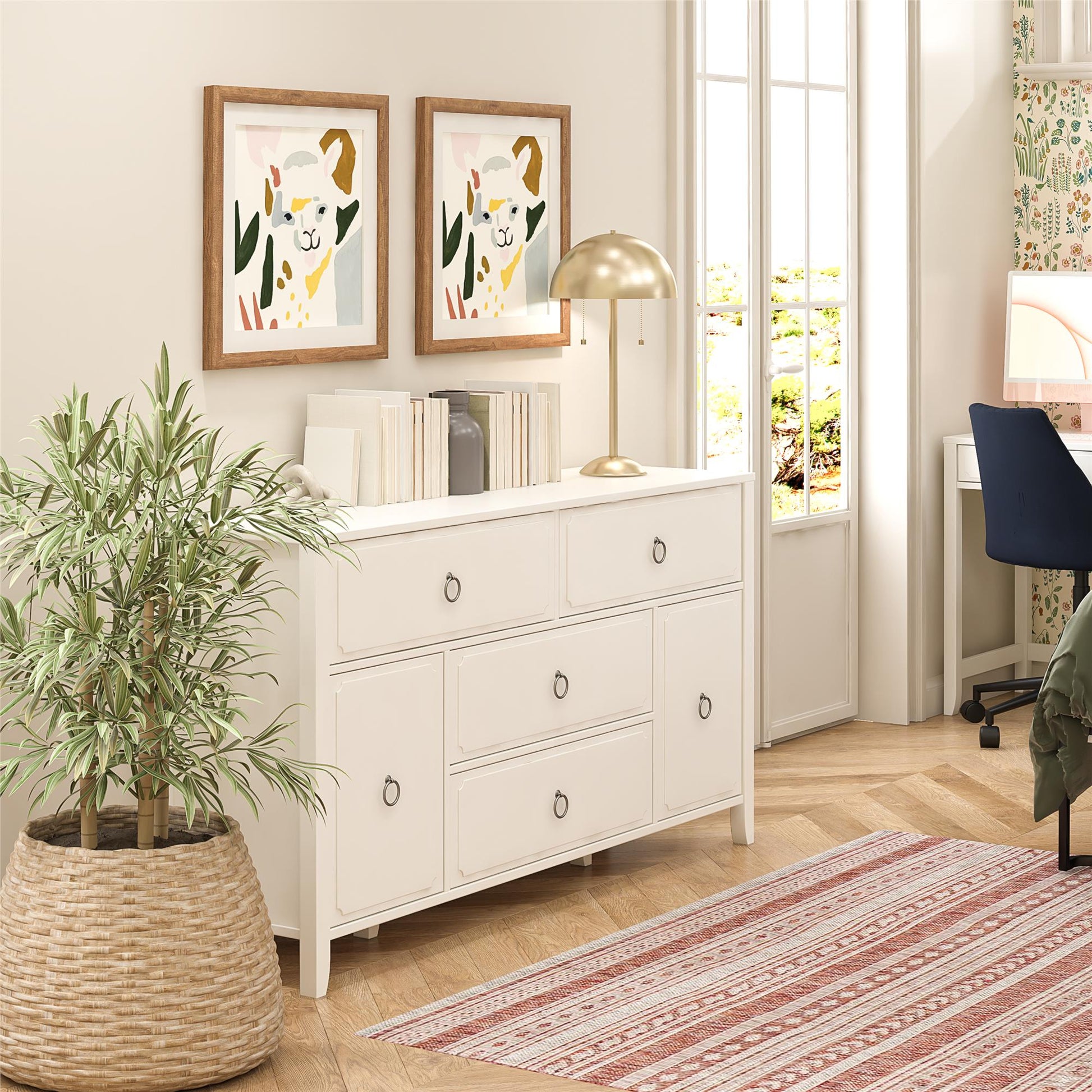 Her Majesty 4 Drawer/2 Door Wide Dresser, Soft White - White