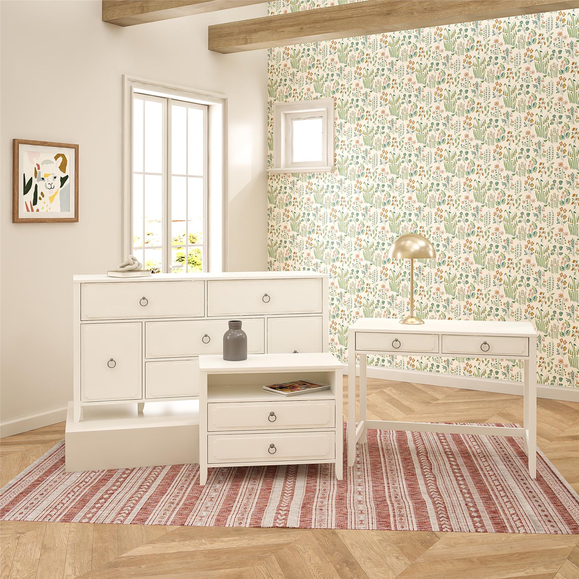 Her Majesty 4 Drawer/2 Door Wide Dresser, Soft White - White