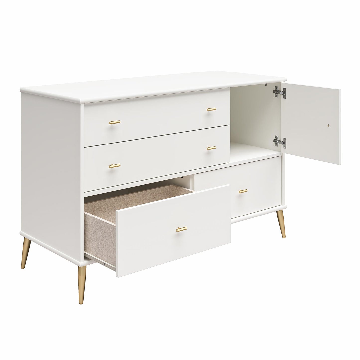 Valentina Asymmetrical 4 Drawer / 1 Door Convertible Dresser - White