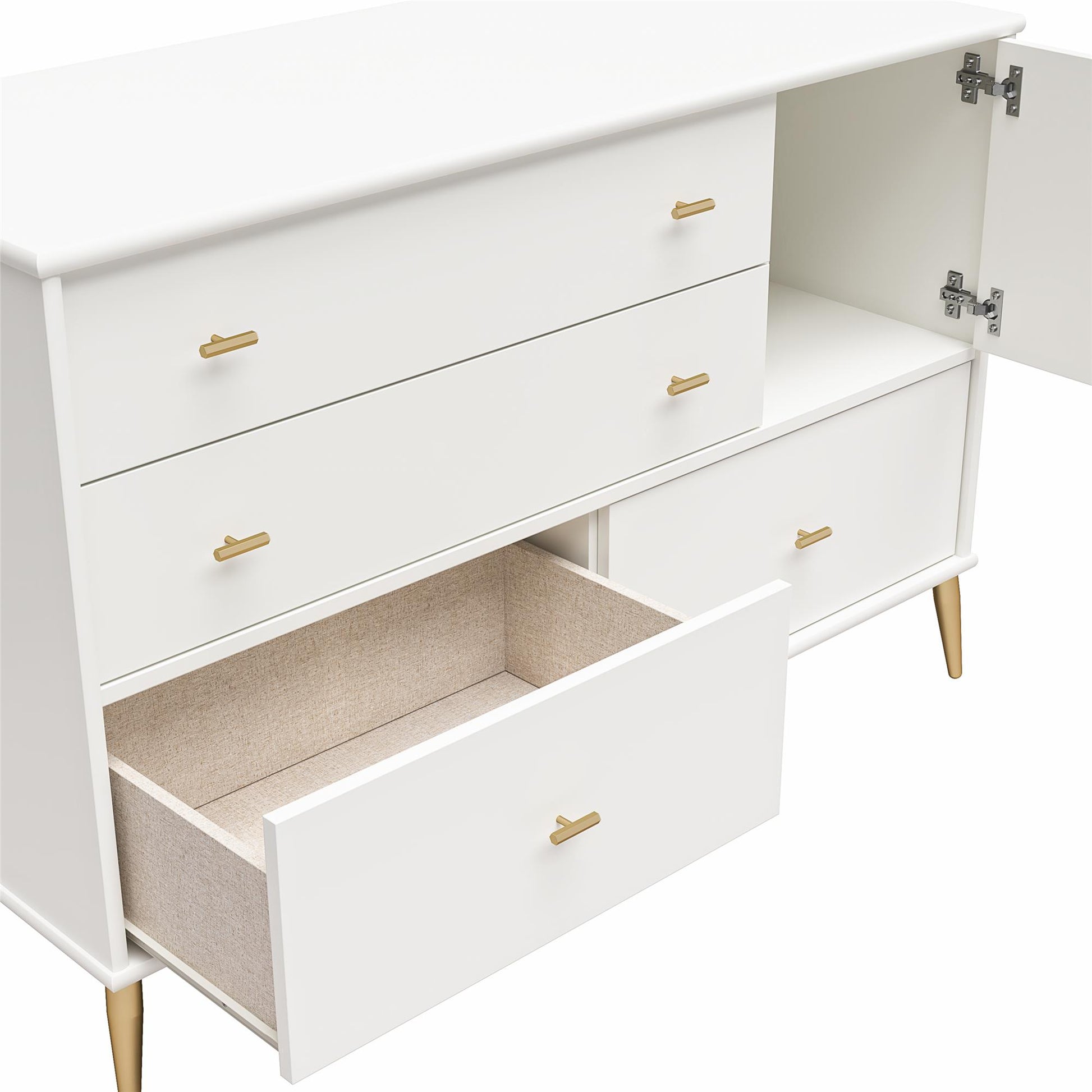 Valentina Asymmetrical 4 Drawer / 1 Door Convertible Dresser - White