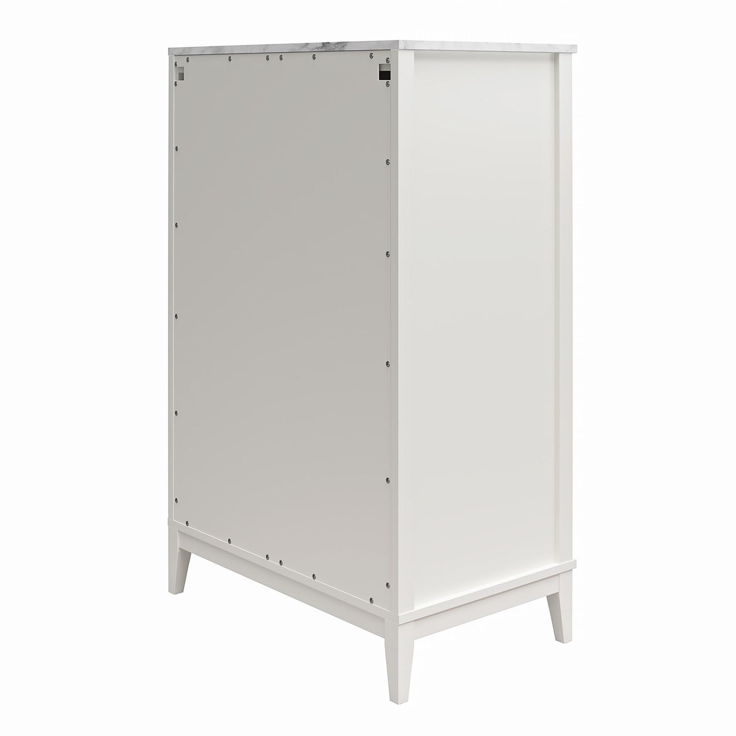 Lynnhaven Modern Tall 5 Drawer with Tapered Legs & Marble Top - White