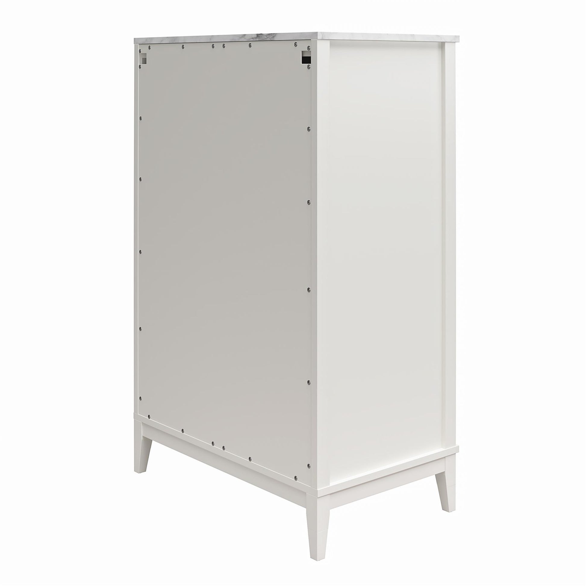 Lynnhaven Modern Tall 5 Drawer with Tapered Legs & Marble Top - White