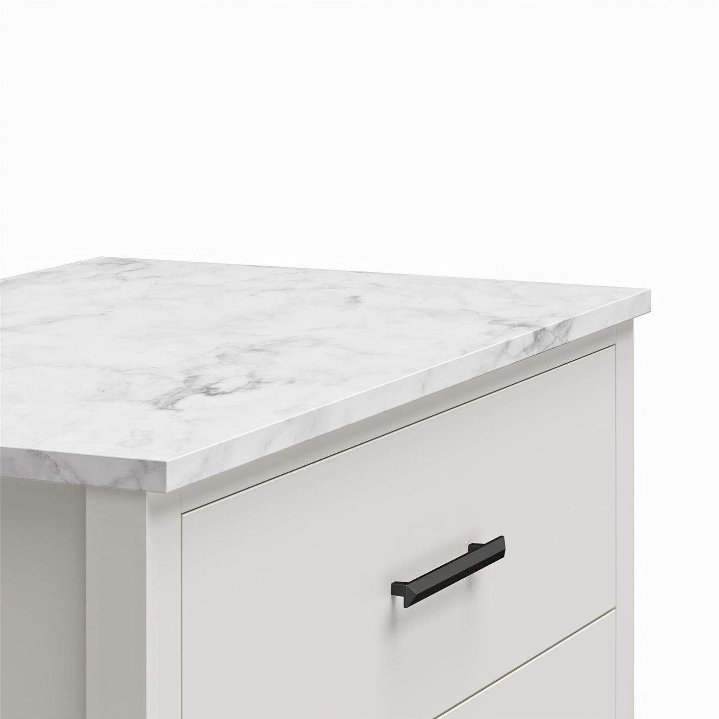 Lynnhaven Modern Tall 5 Drawer with Tapered Legs & Marble Top - White