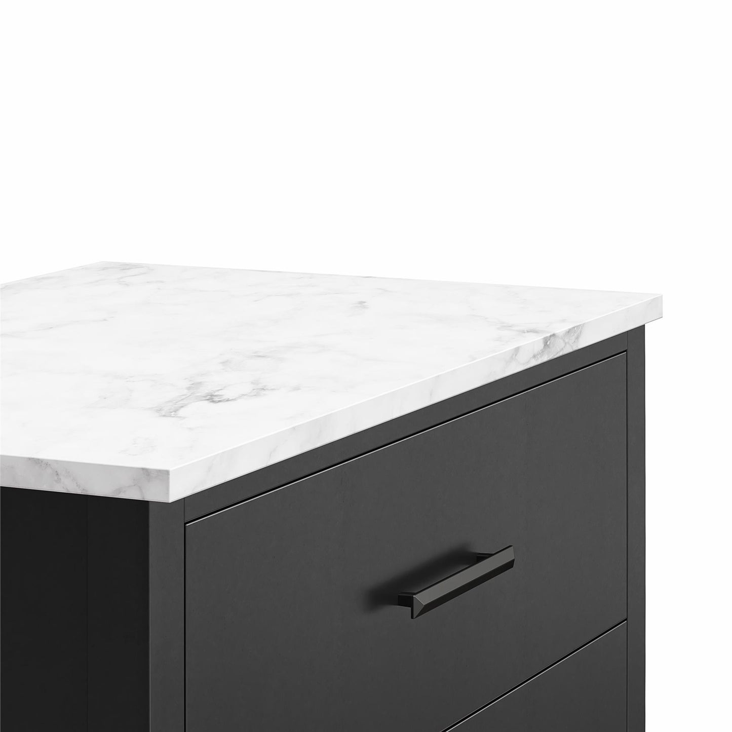 Lynnhaven Modern Tall 5 Drawer Dresser with Tapered Legs & Marble Top - Black