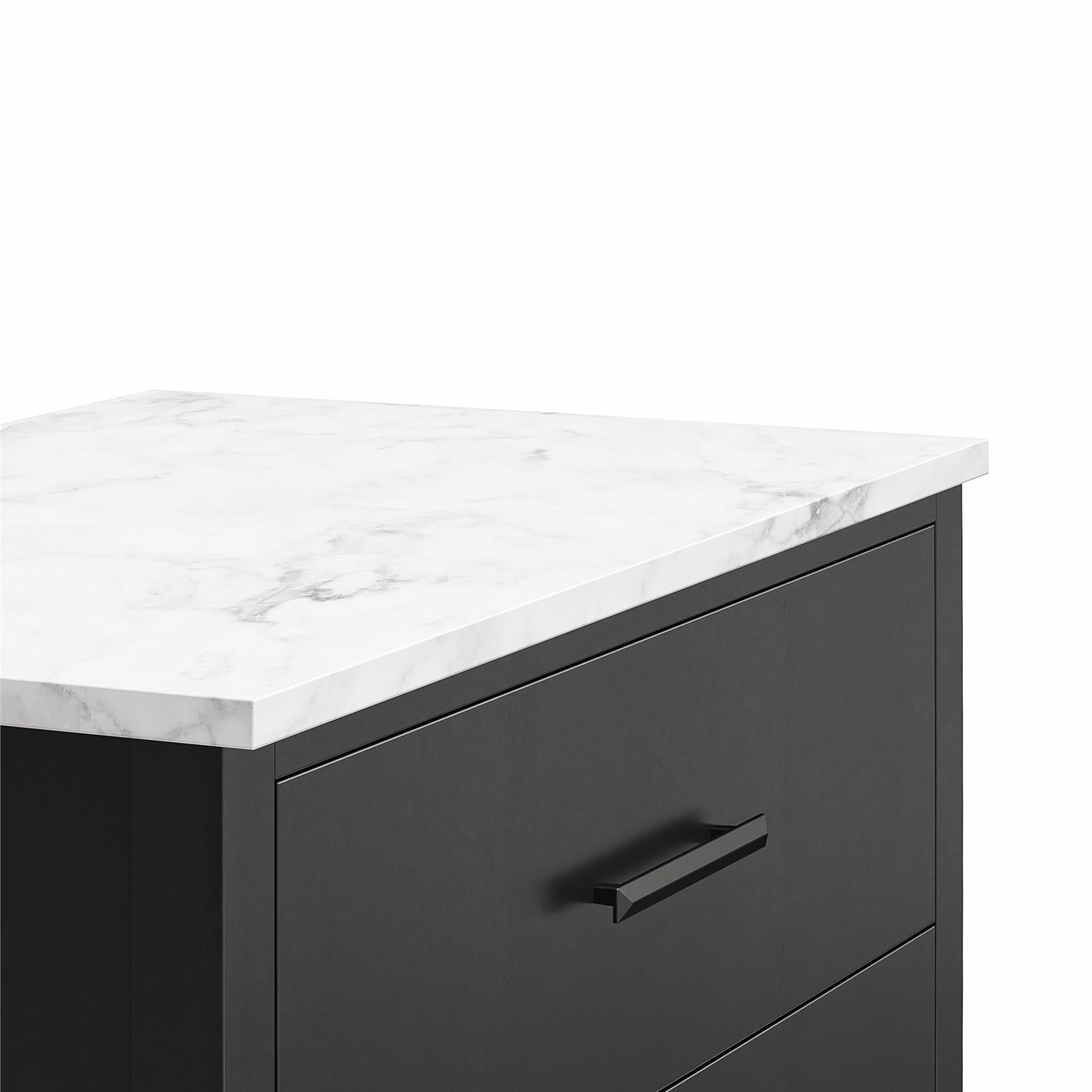 Lynnhaven Modern Tall 5 Drawer Dresser with Tapered Legs & Marble Top - Black