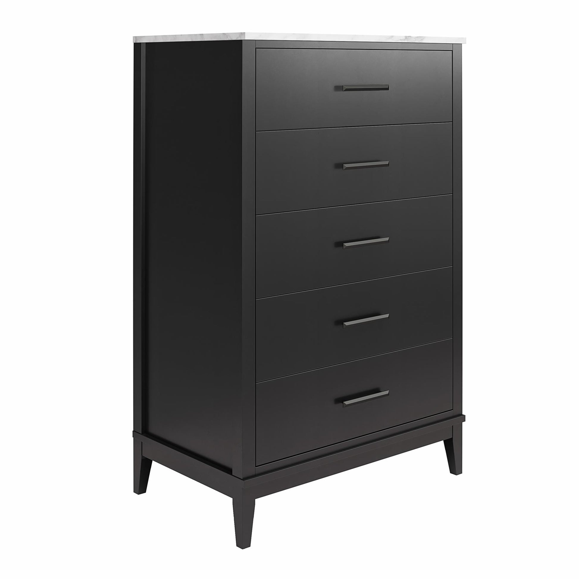 Lynnhaven Modern Tall 5 Drawer Dresser with Tapered Legs & Marble Top - Black