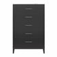 Lynnhaven Modern Tall 5 Drawer Dresser with Tapered Legs & Marble Top - Black