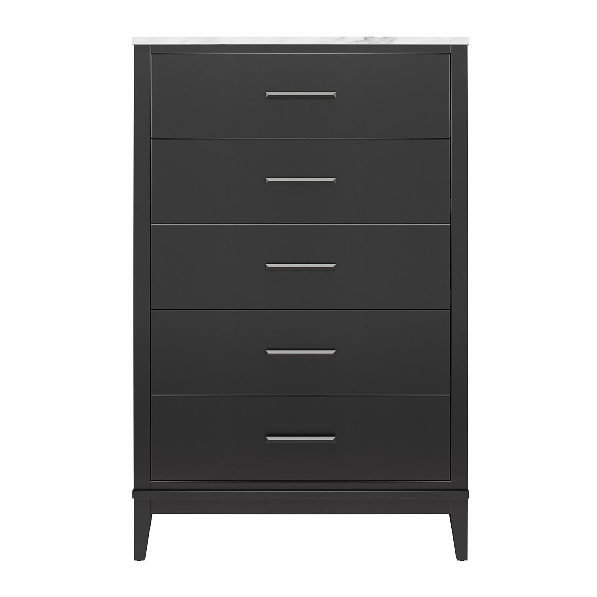 Lynnhaven Modern Tall 5 Drawer Dresser with Tapered Legs & Marble Top - Black