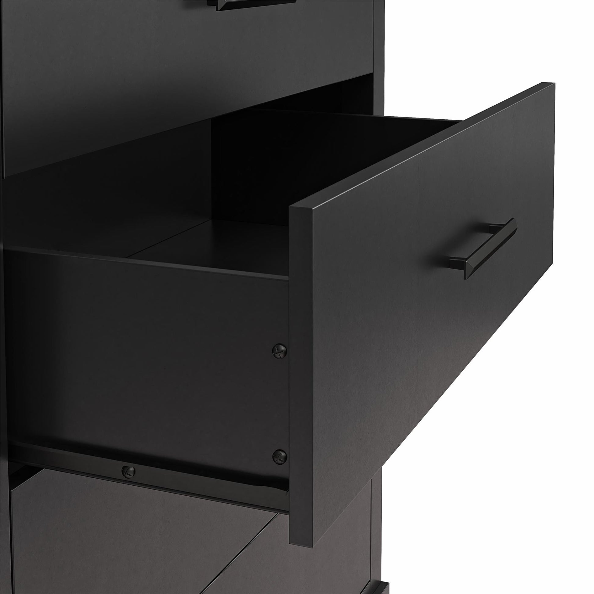 Lynnhaven Modern Tall 5 Drawer Dresser with Tapered Legs & Marble Top - Black