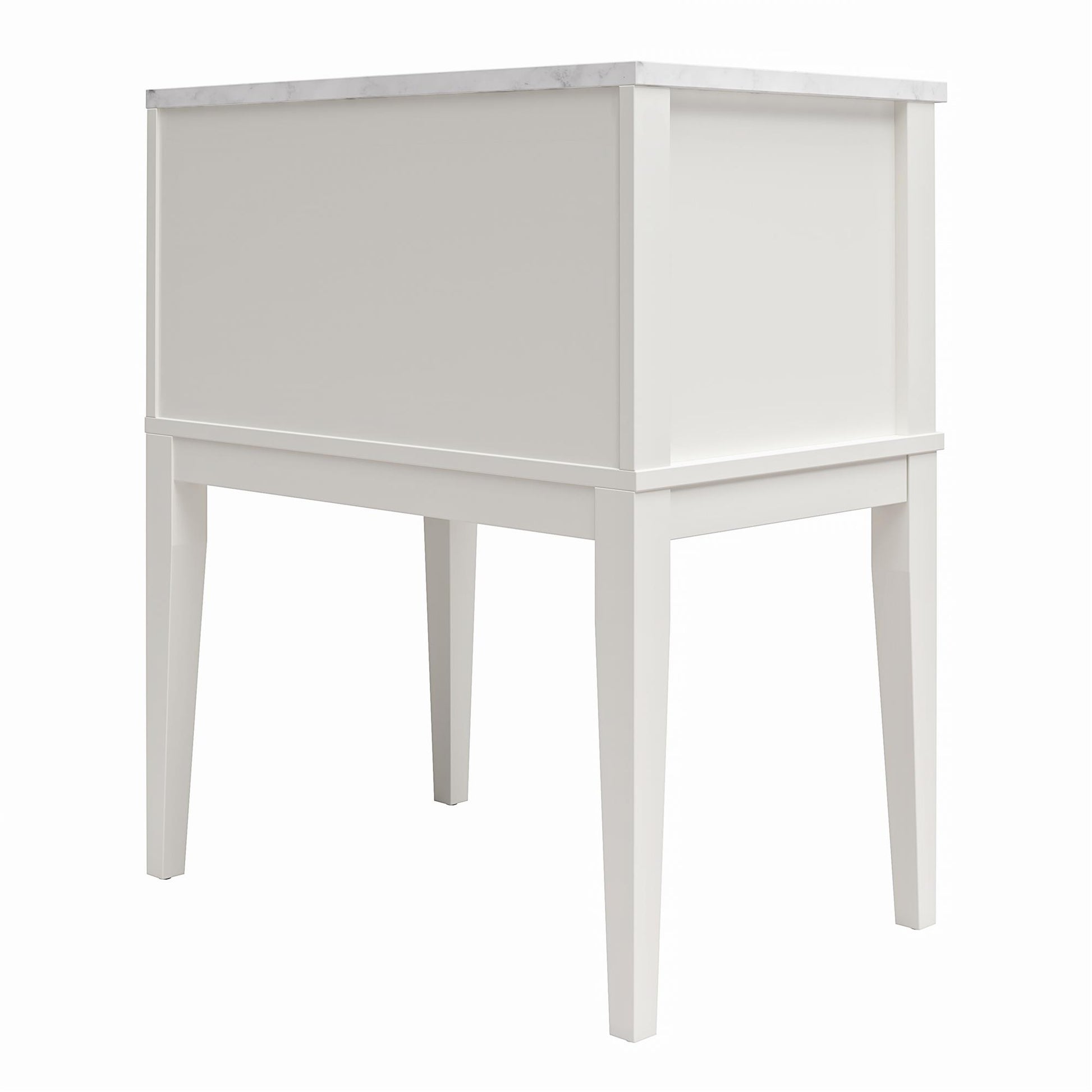 Lynnhaven Modern 1 Drawer Nightstand with Tapered Legs & Marble Top - White
