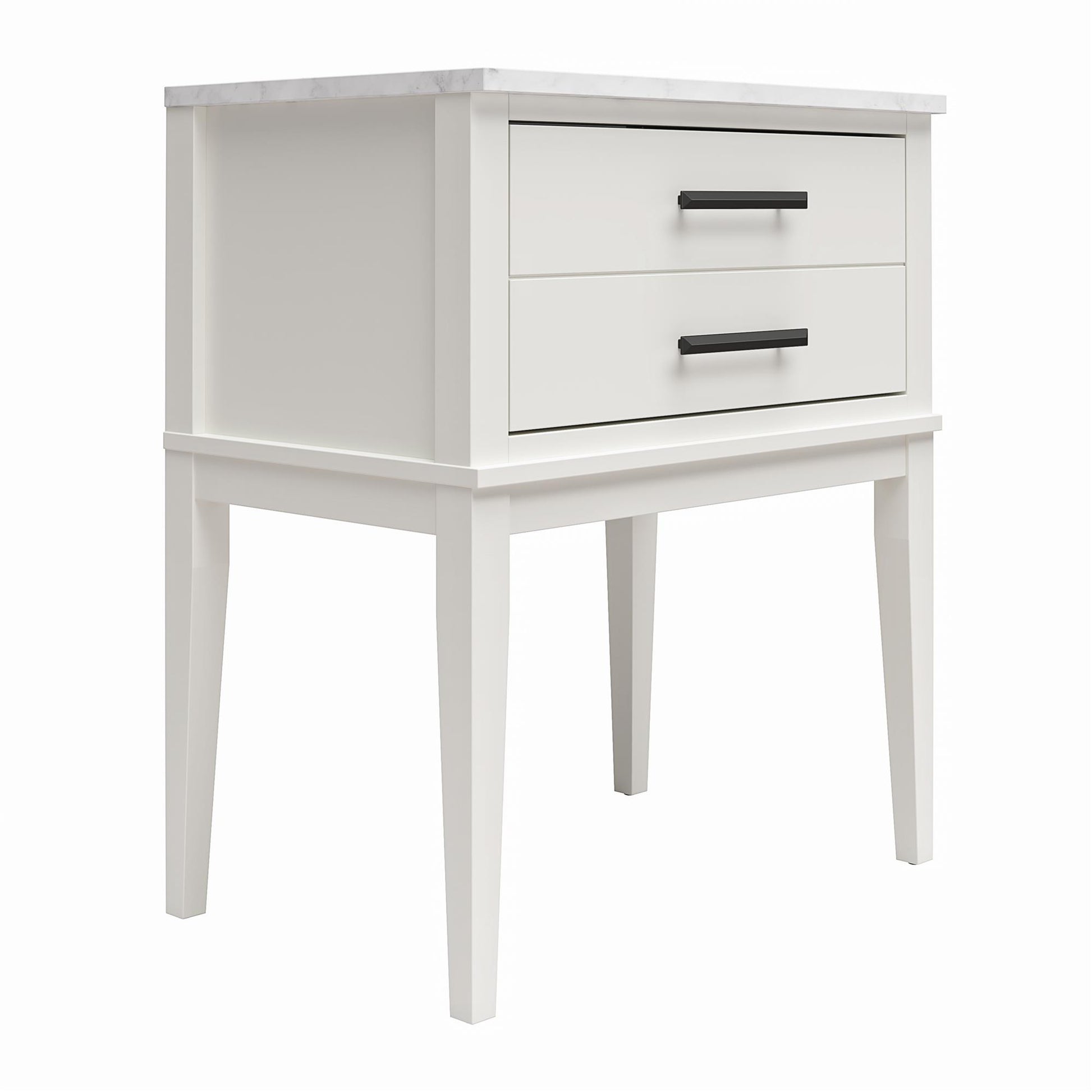 Lynnhaven Modern 1 Drawer Nightstand with Tapered Legs & Marble Top - White