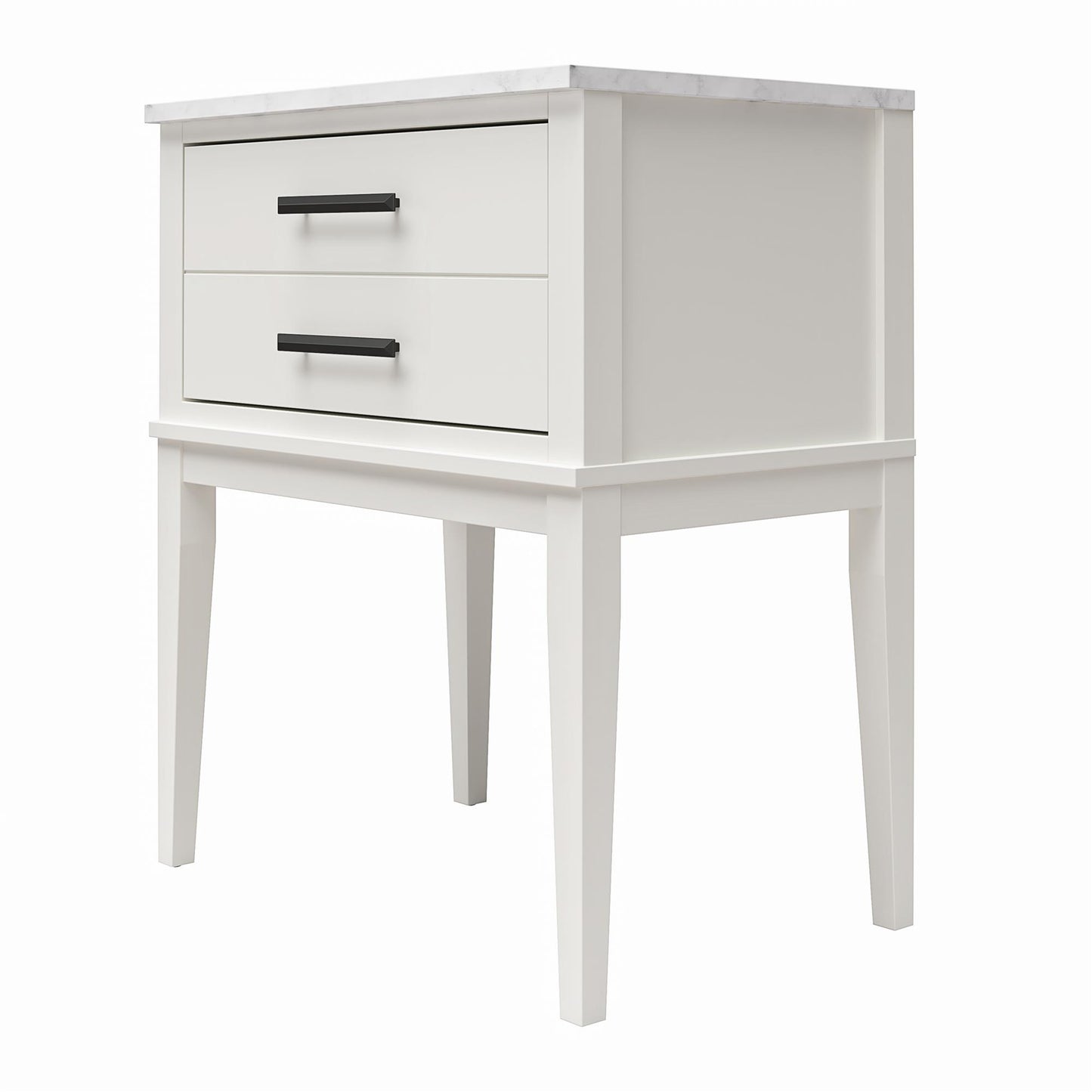 Lynnhaven Modern 1 Drawer Nightstand with Tapered Legs & Marble Top - White
